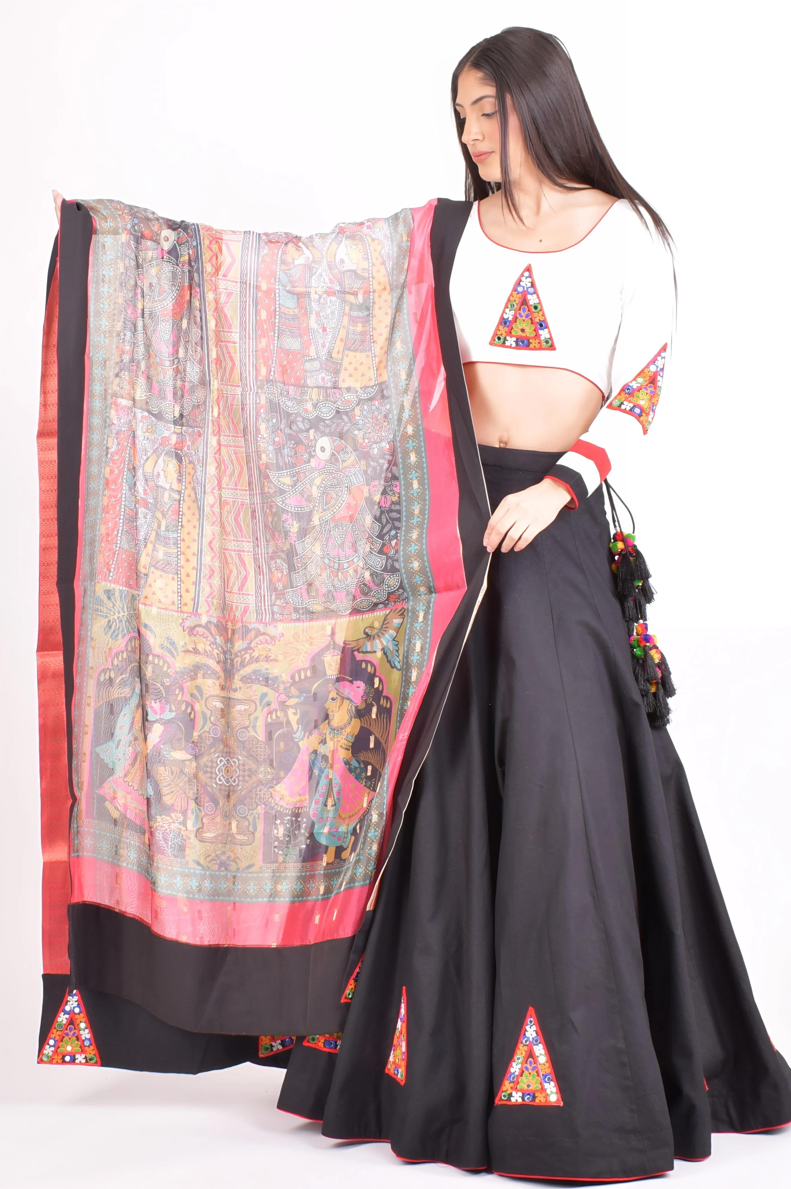 Cotton Black Chaniya choli With Multi Color Dupatta