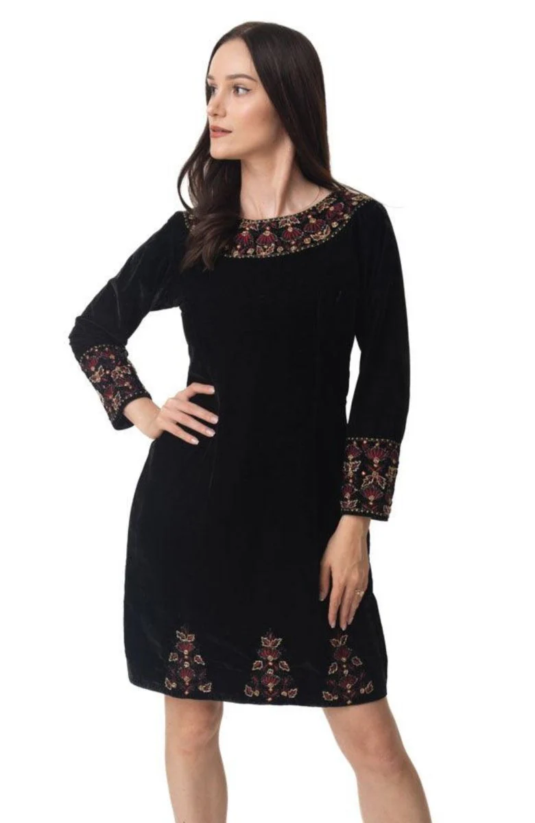 Black Velvet Dress with Hand Embroidery - Image 4