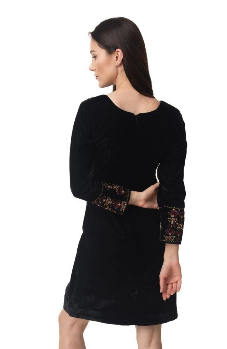 Black Velvet Dress with Hand Embroidery - Image 5