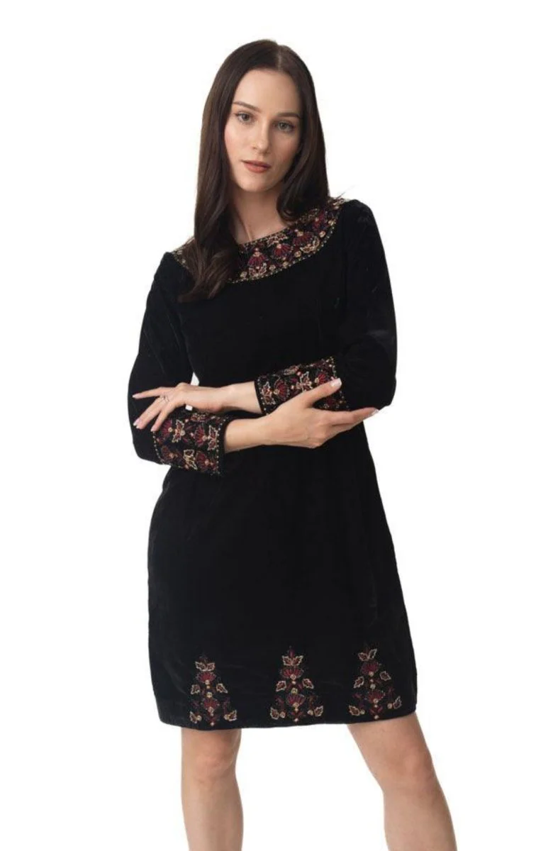 Black Velvet Dress with Hand Embroidery - Image 6