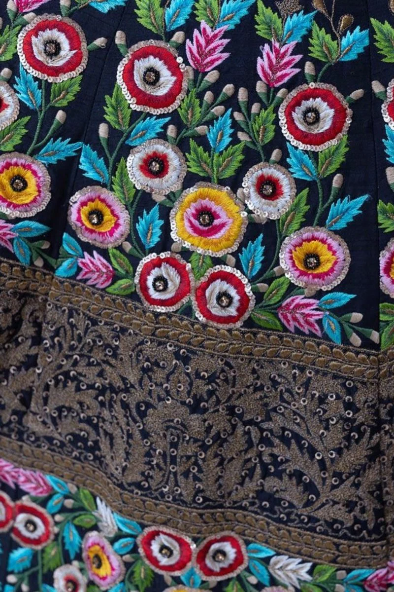 Black High Neck Gown with Floral Embroidery - Image 6