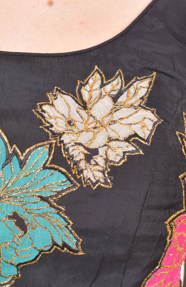 Black Floral Lehenga Choli with Zari Embroidered Blouse and Dupatta - Image 3