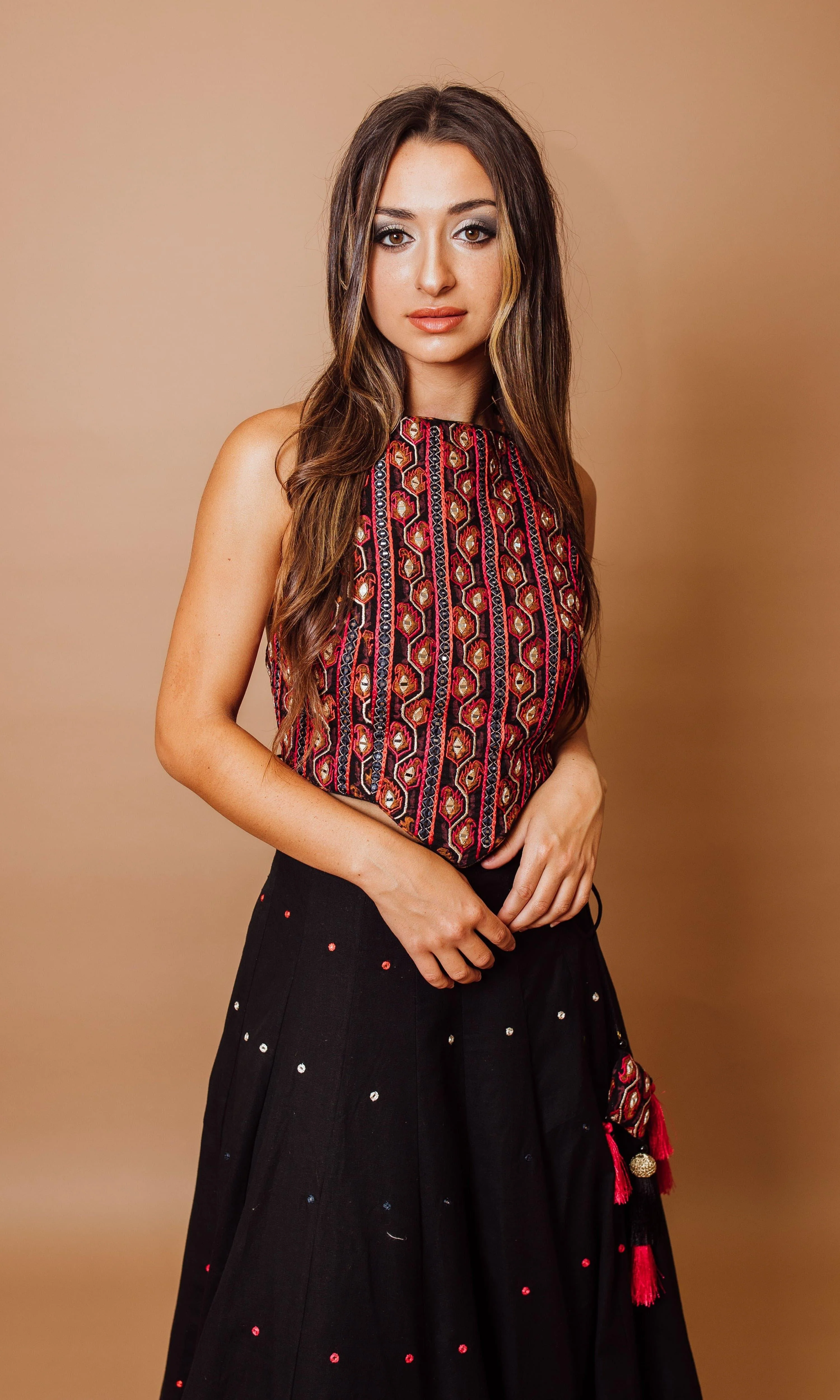 Black Mirror work Chaniya choli with Heavily Embroidered Blouse - Image 3