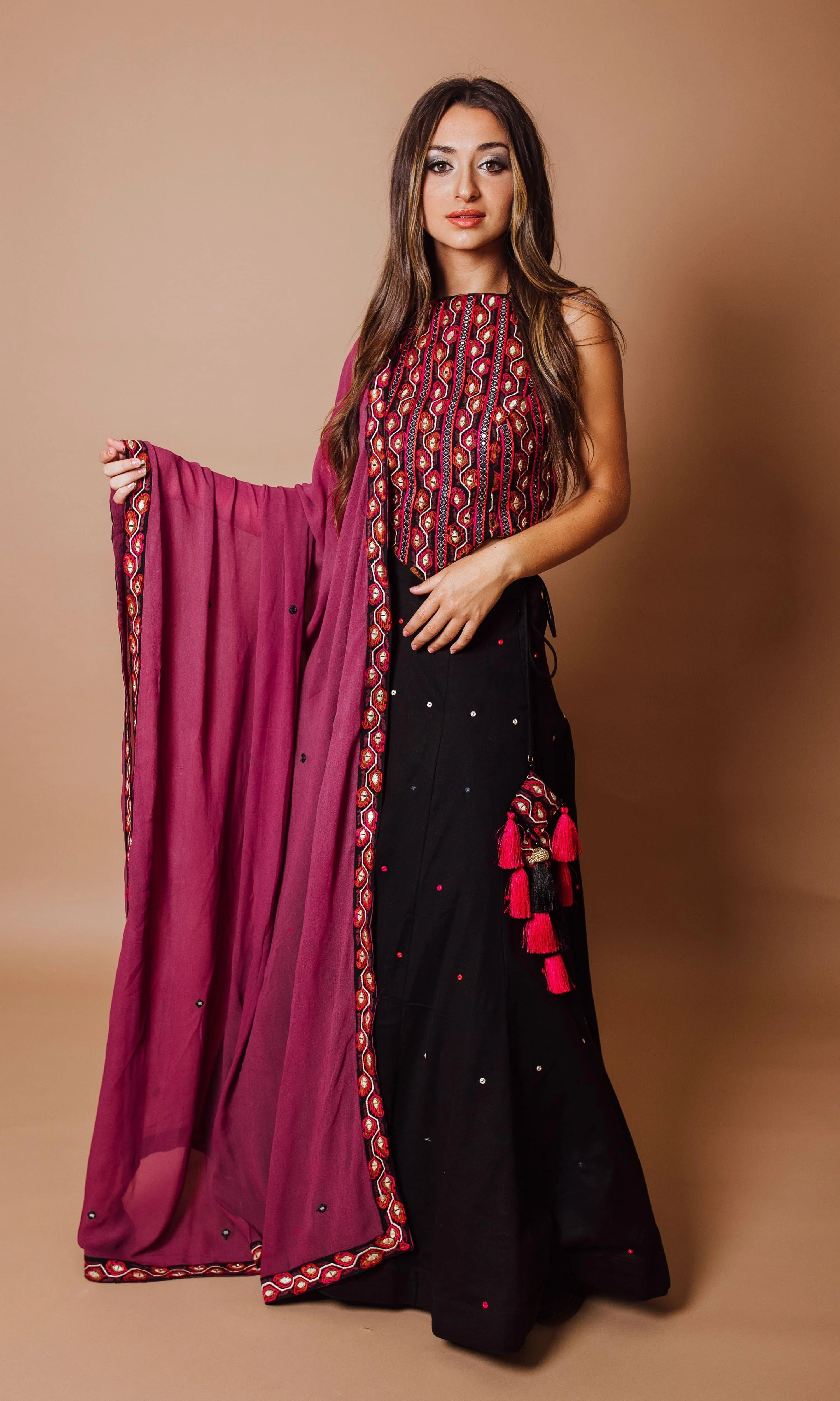 Black Mirror work Chaniya choli with Heavily Embroidered Blouse - Image 4
