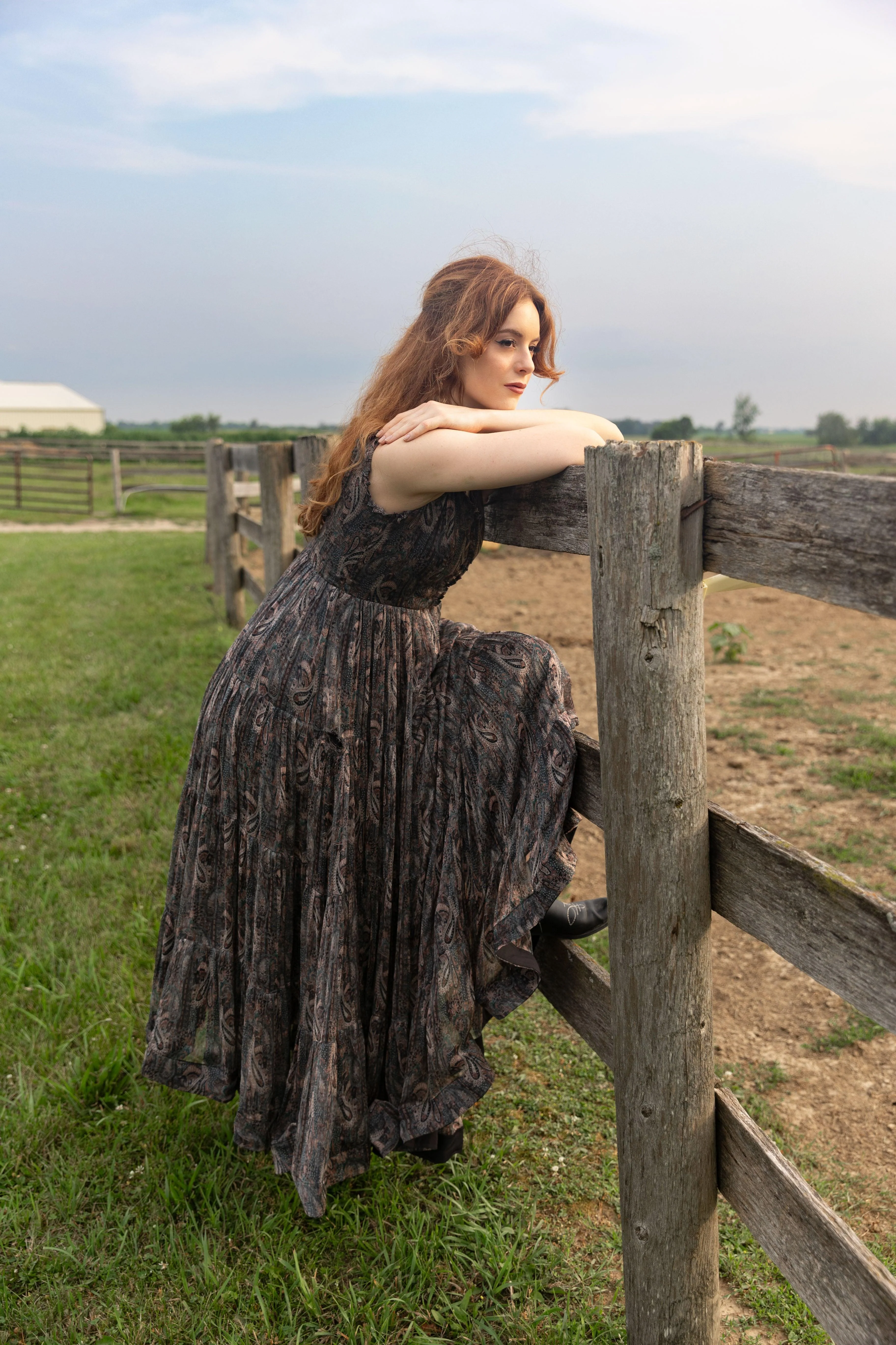 Black Paisley Print Silk Tiered Gown - Image 3