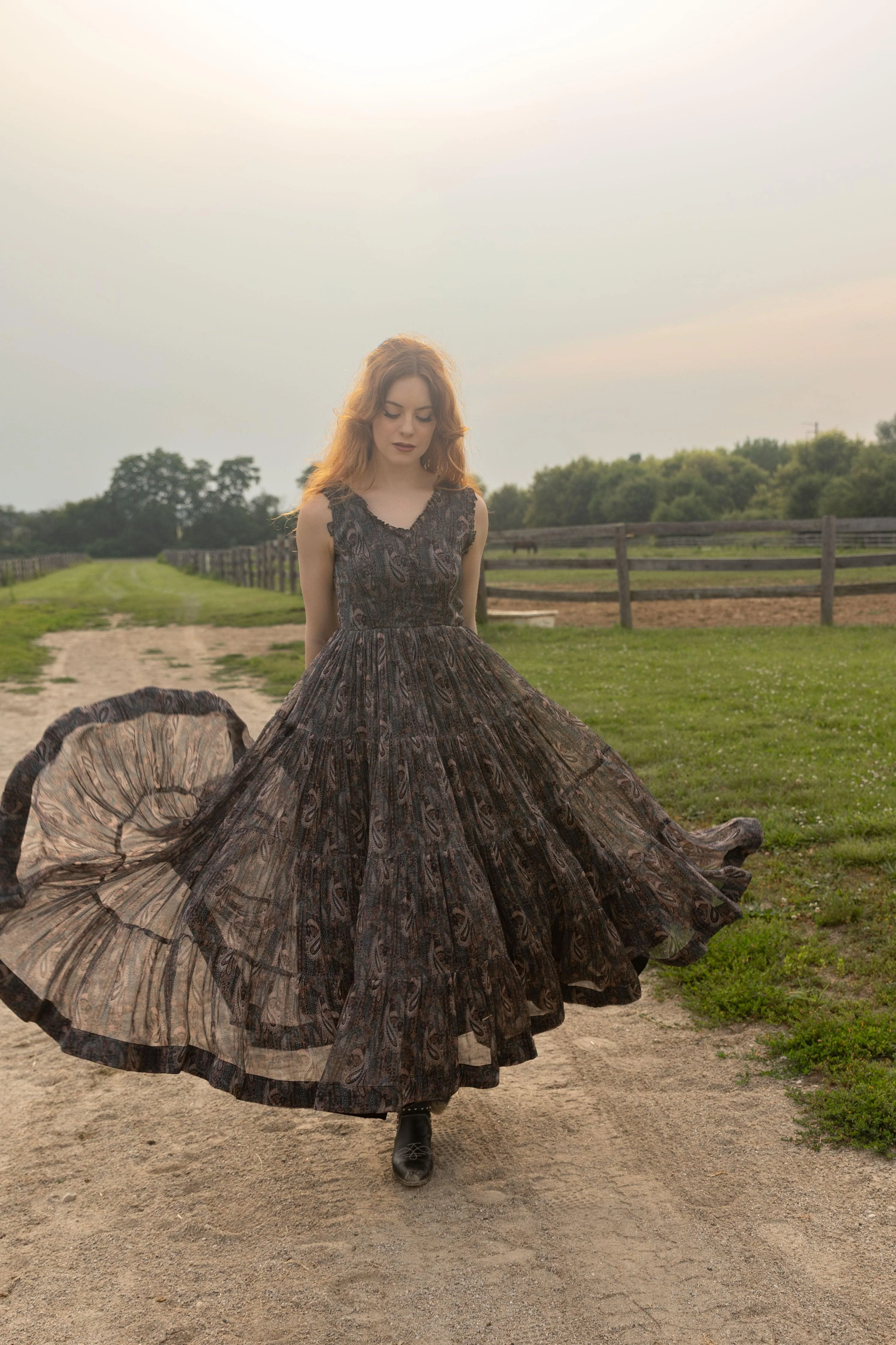Black Paisley Print Silk Tiered Gown - Image 4
