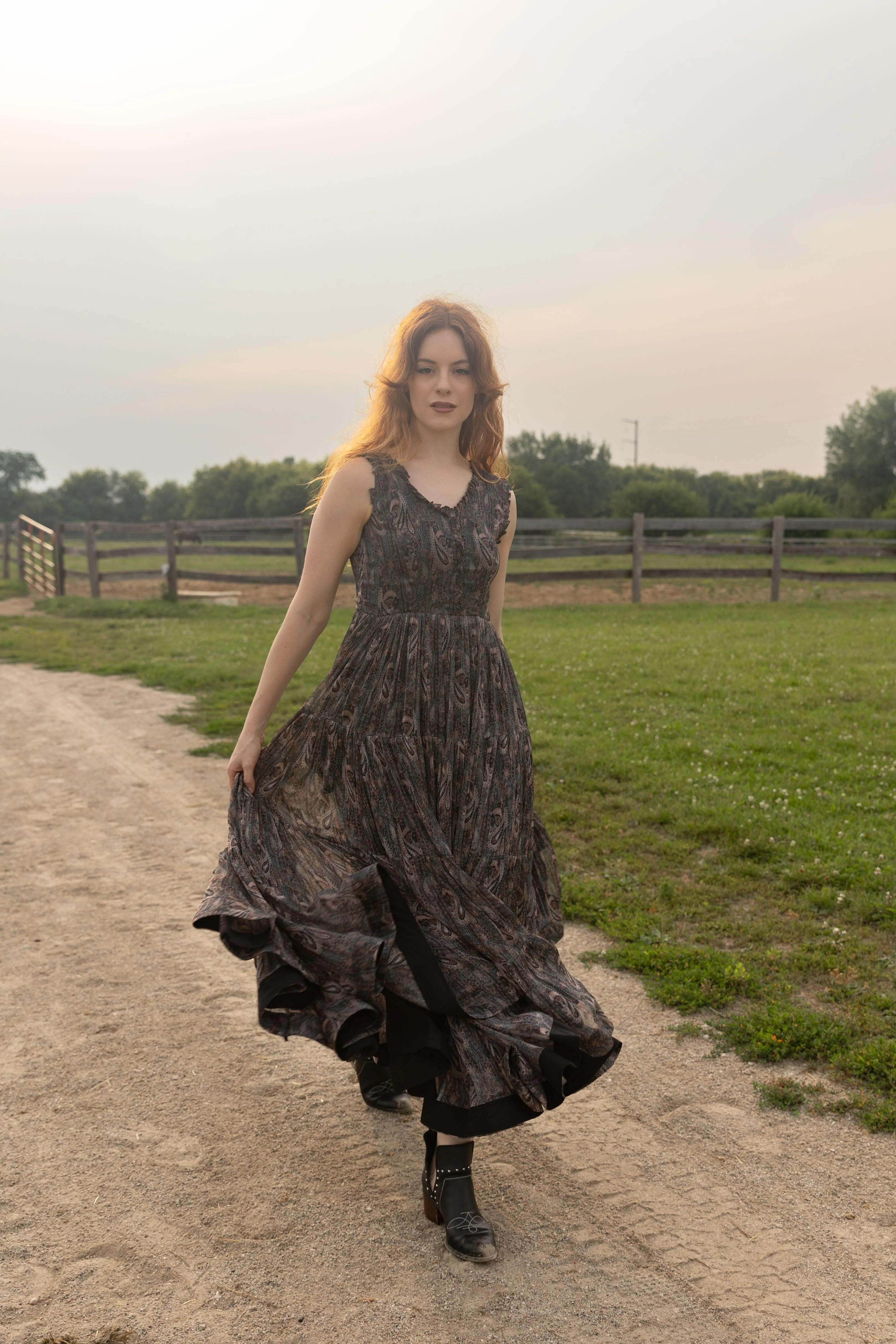 Black Paisley Print Silk Tiered Gown - Image 5