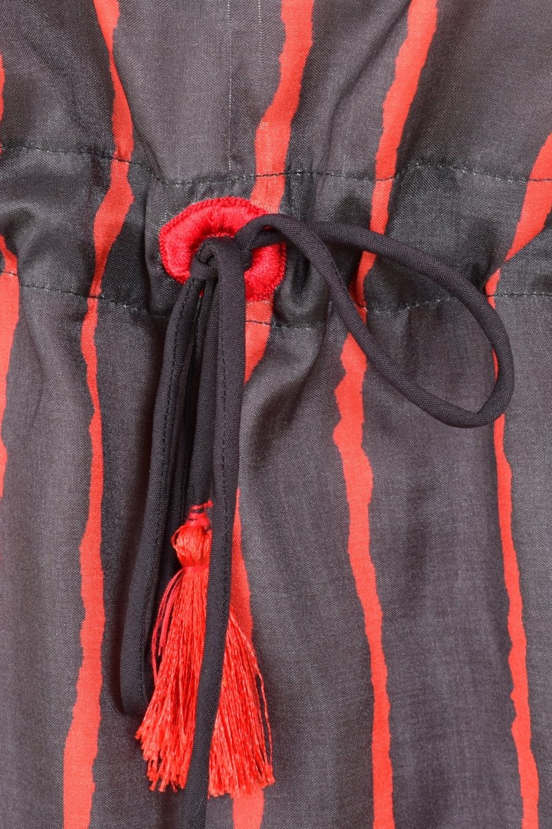 Black & Red Striped Floral Embroidered Kaftan Top - Image 5
