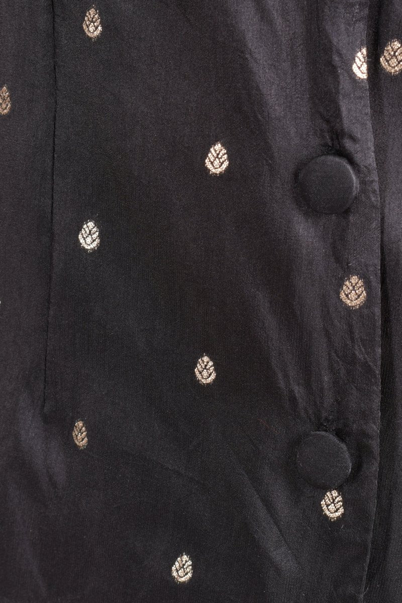 Black Silk Short Dress with Golden Butti & Paithani Border - Image 7