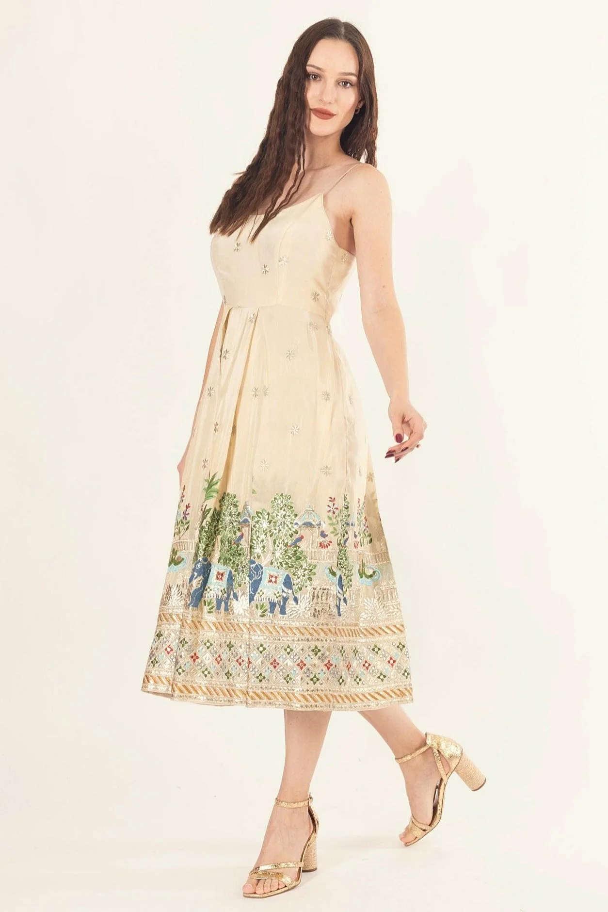 Beige Midi Dress with Embroidery - Image 3