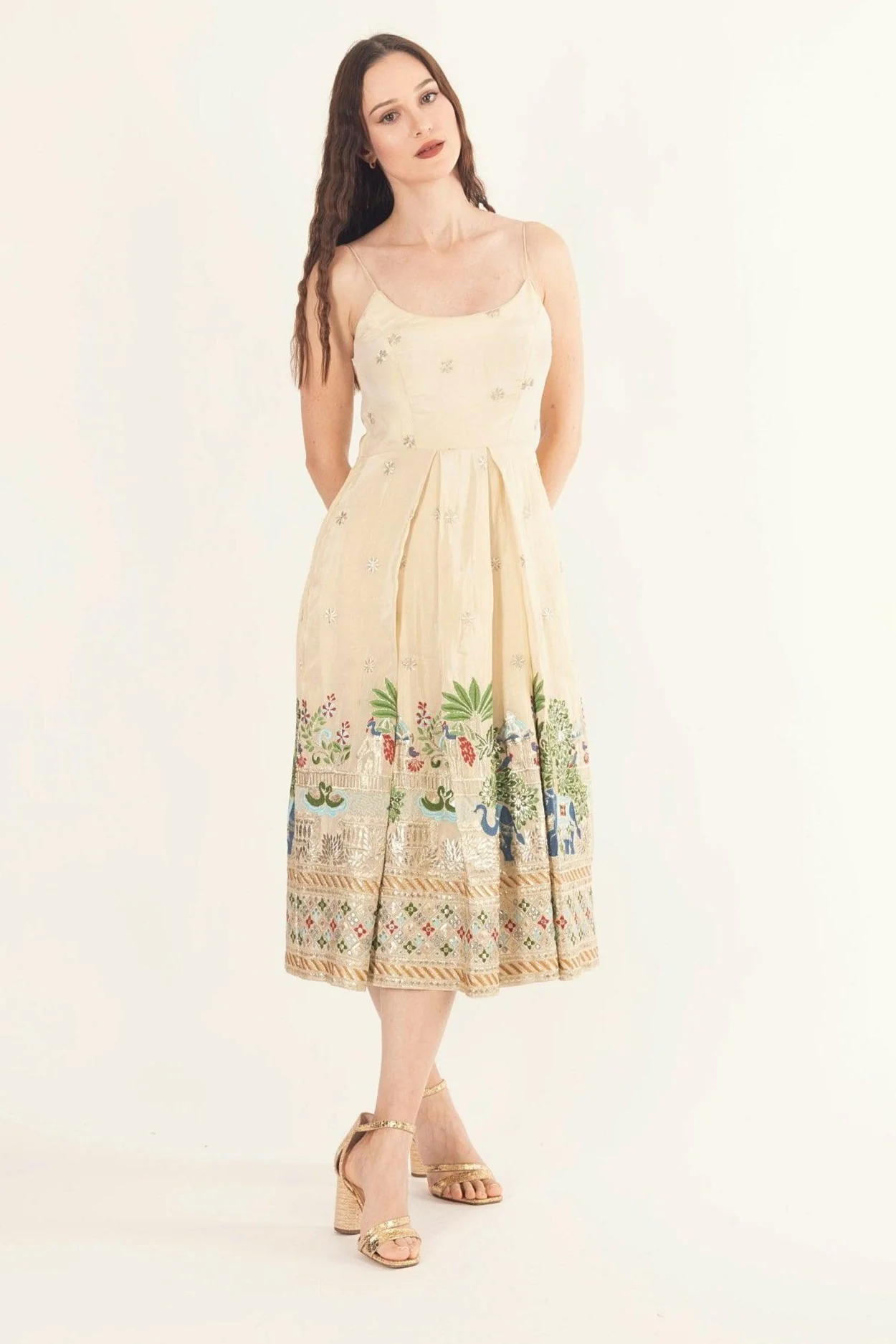 Beige Midi Dress with Embroidery - Image 4