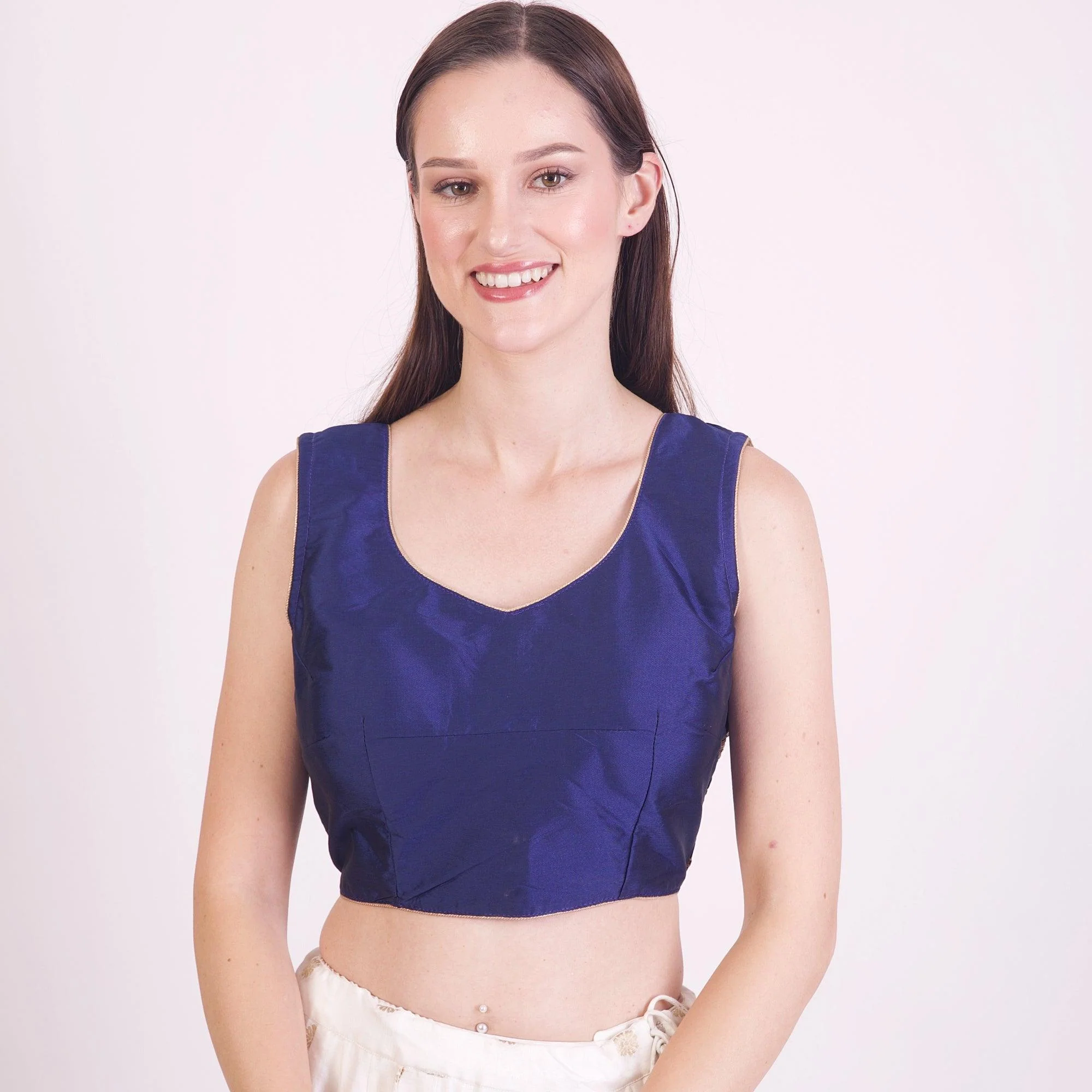 Blue Gotta Patti Hand Embroidered Silk Saree Blouse