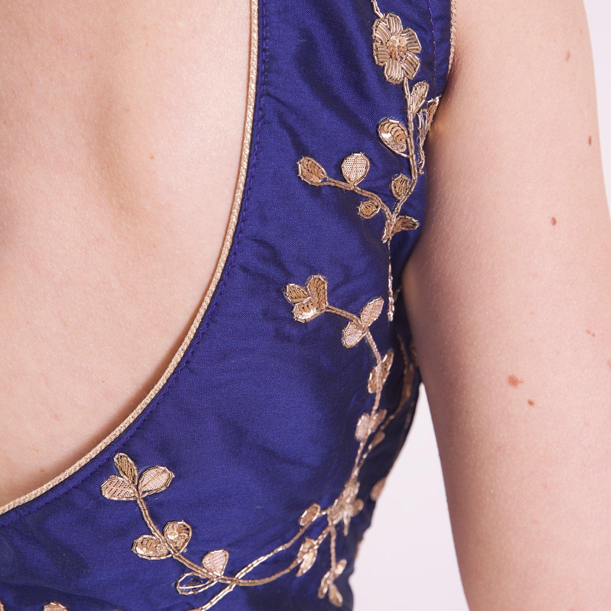 Blue Gotta Patti Hand Embroidered Silk Saree Blouse - Image 3