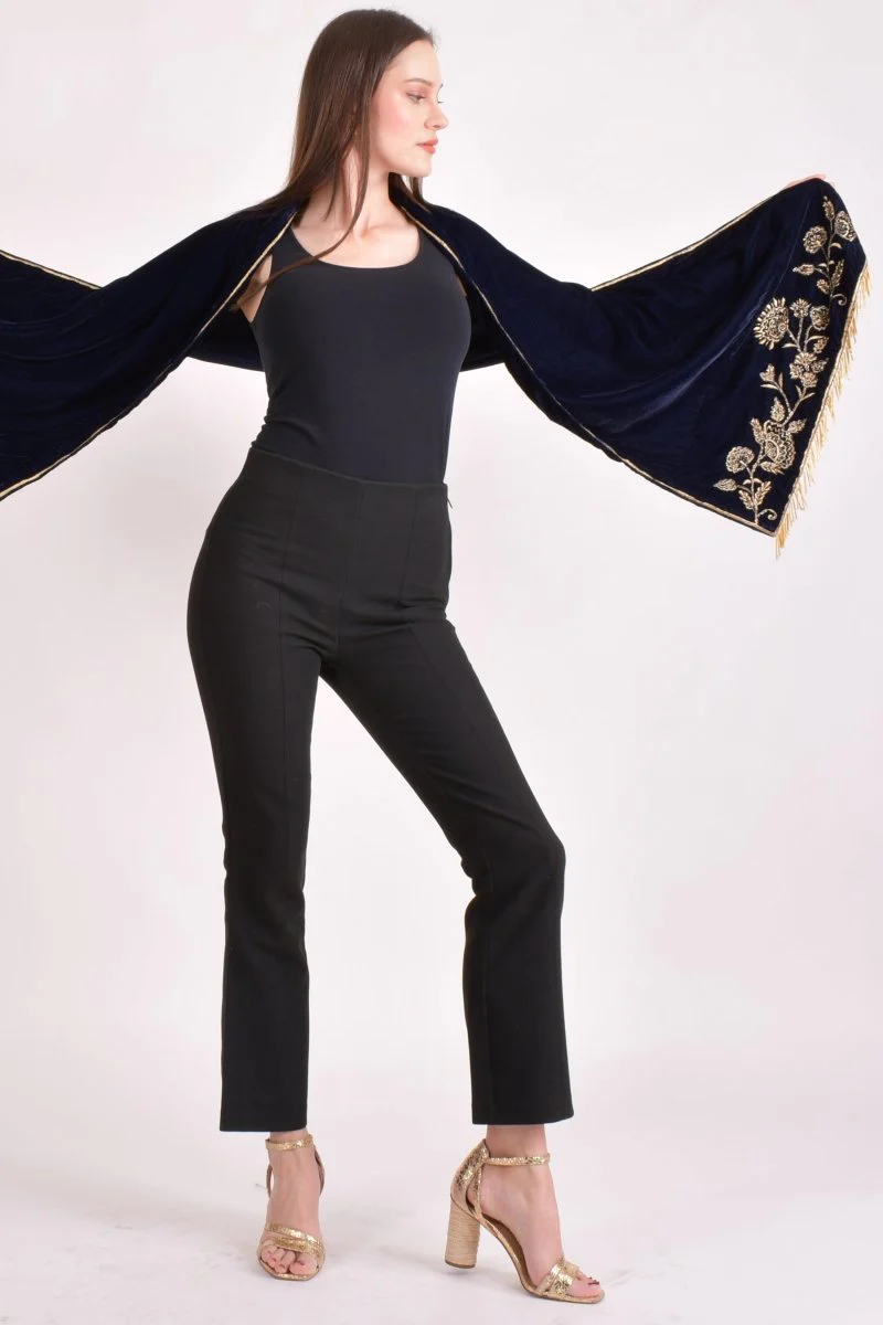 Blue Hand Embroidered Velvet Scarf - Image 4