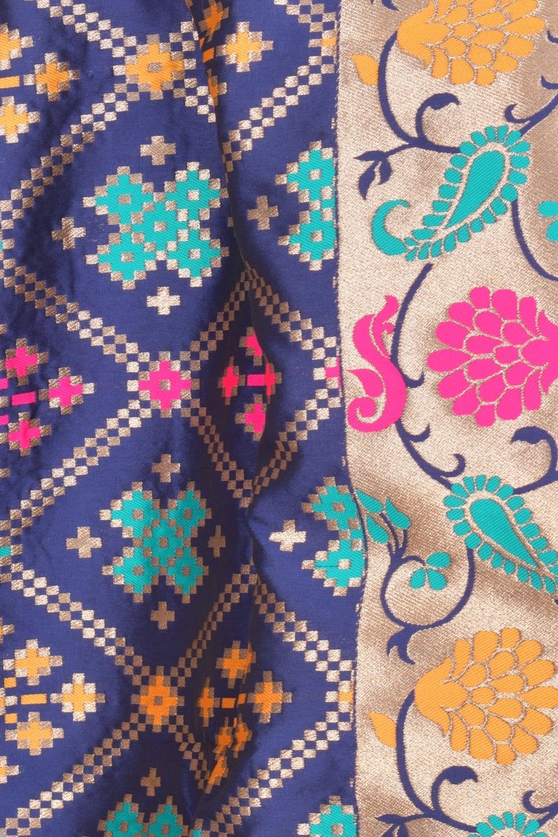 Blue Jacquard Polyester Dupatta With Tassels - Image 3