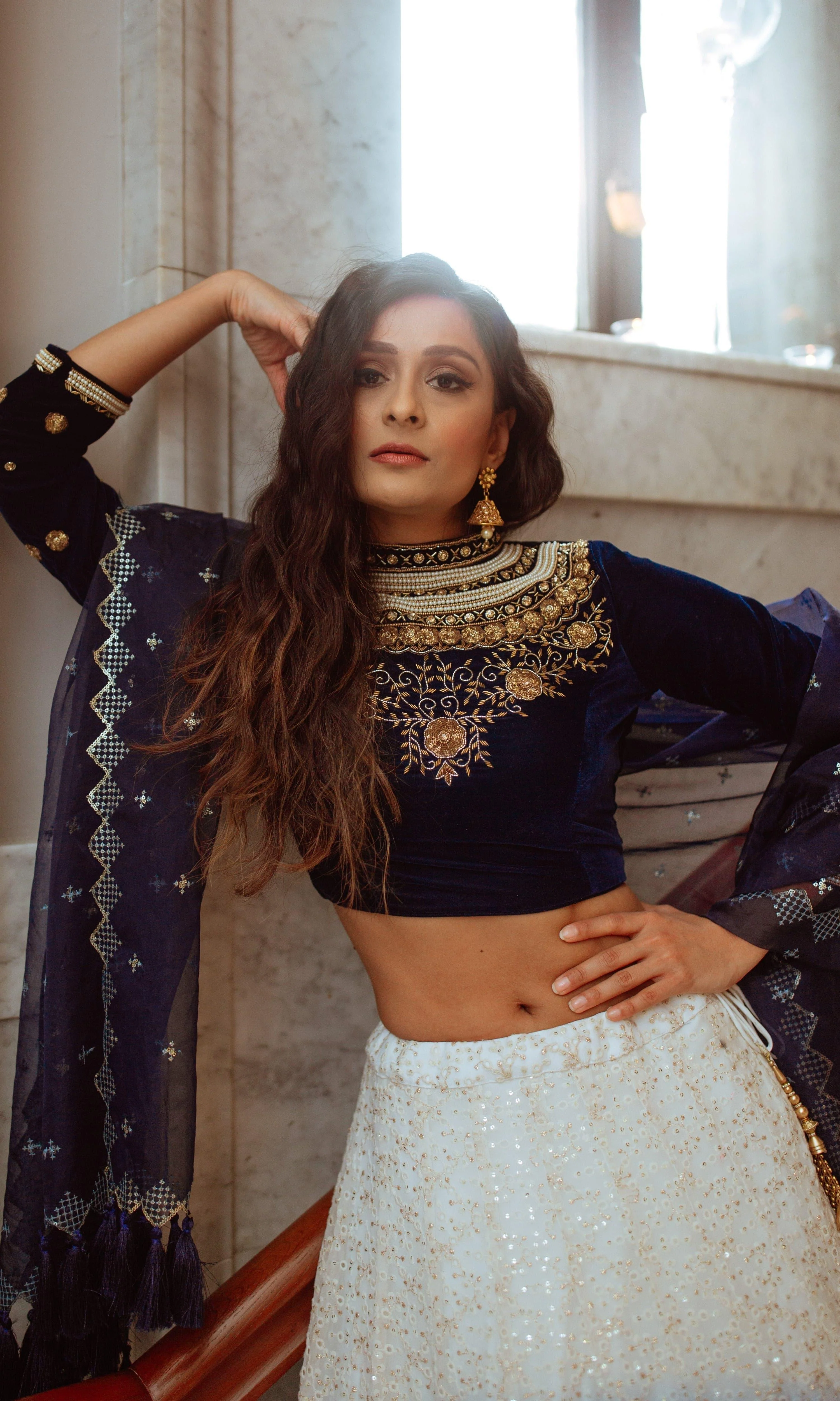 Blue Shaded Lehenga with Heavily Embroidered Blouse - Image 3
