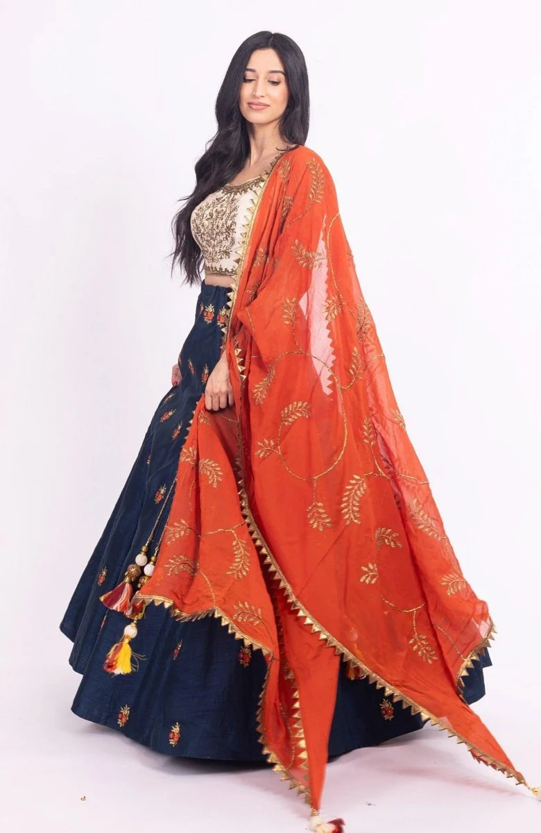 Vespera Blue Lehenga Choli with Embroidered Blouse - Image 4