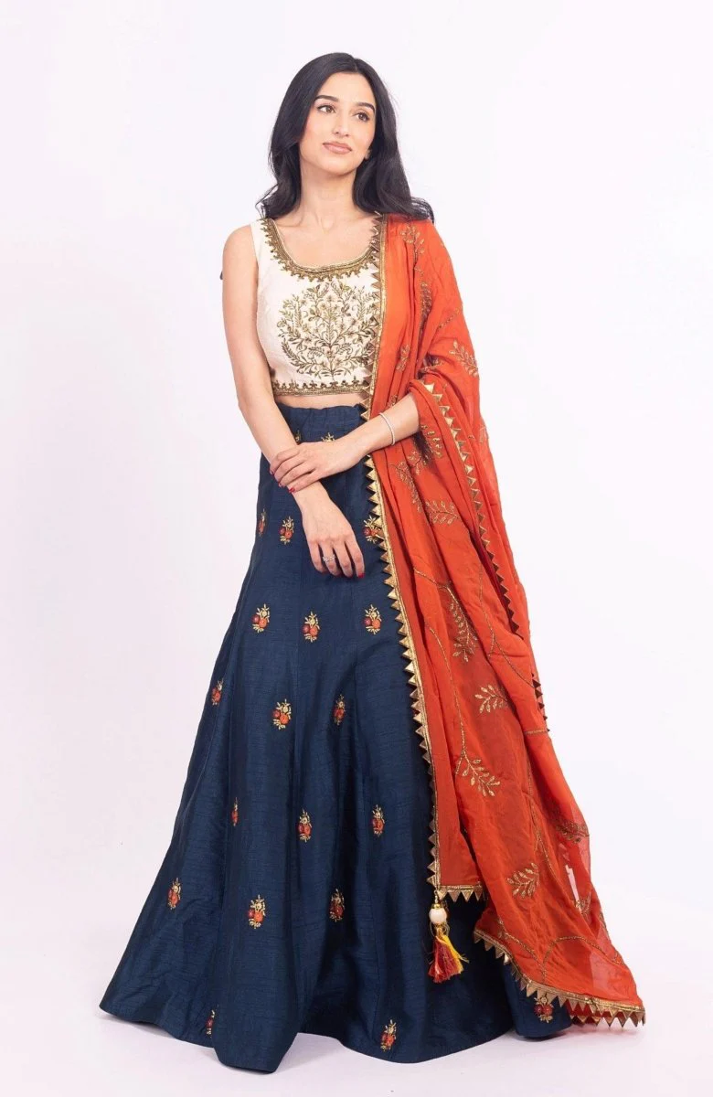 Vespera Blue Lehenga Choli with Embroidered Blouse - Image 5