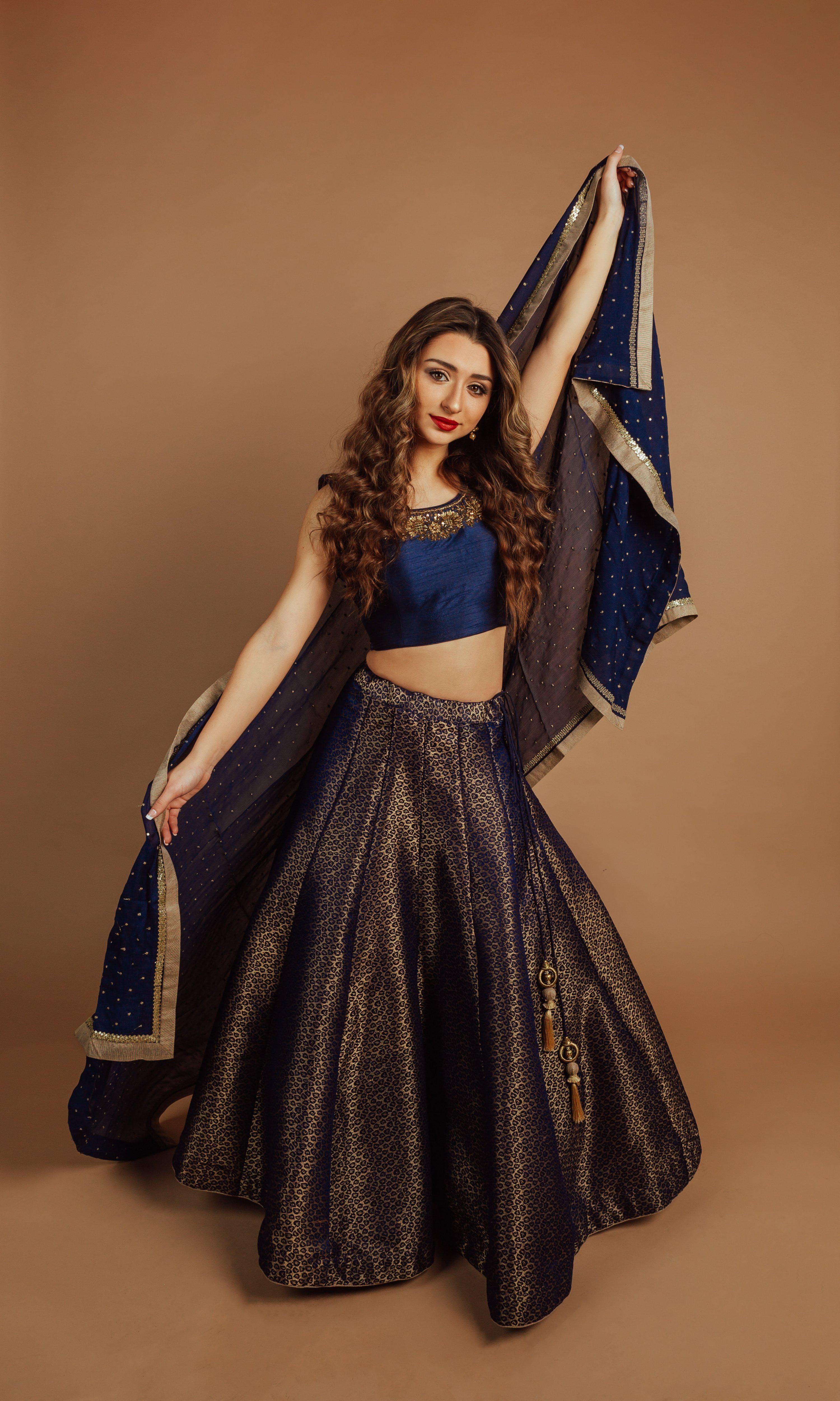 Navy Lehenga with Hand Embroidered Blouse - Image 4