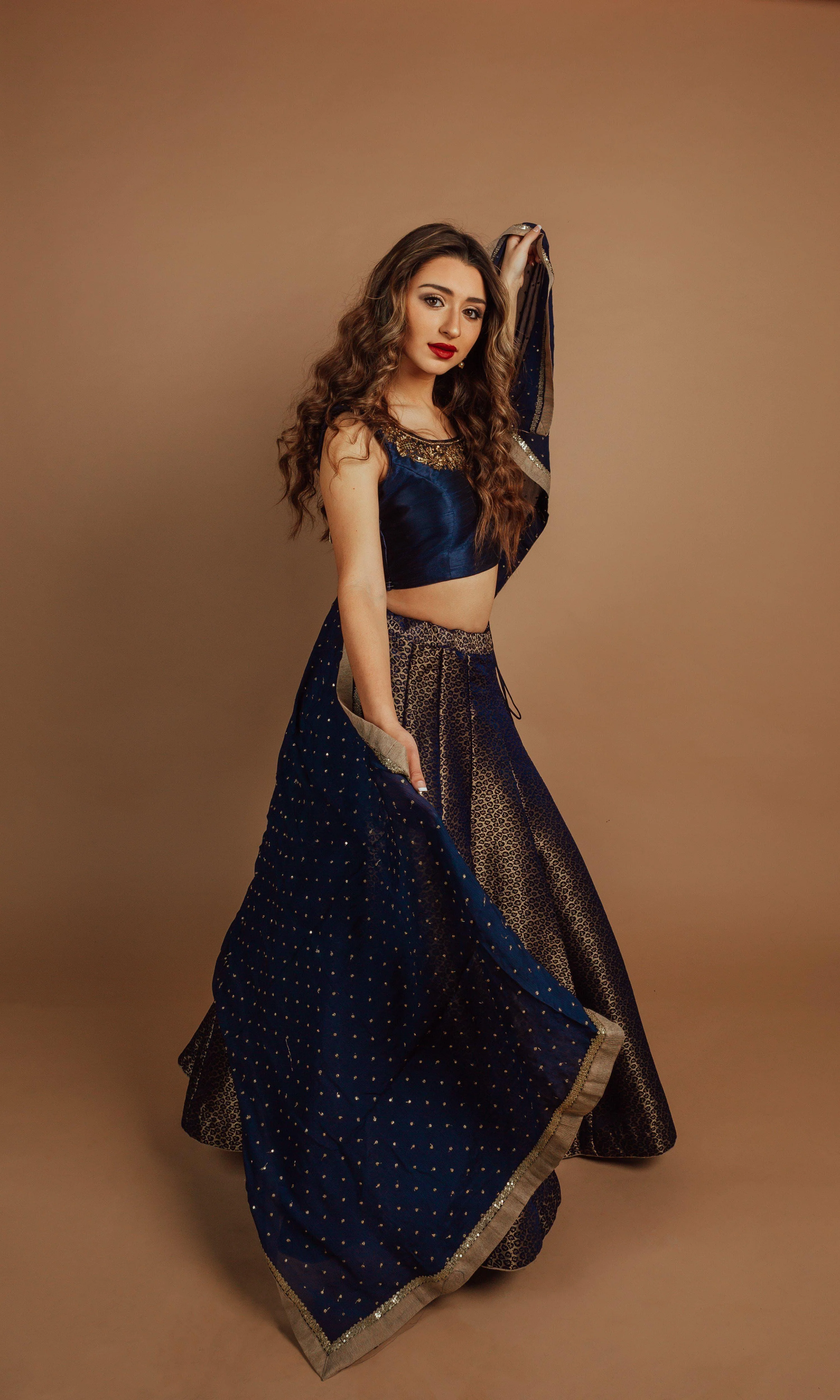Navy Lehenga with Hand Embroidered Blouse - Image 5