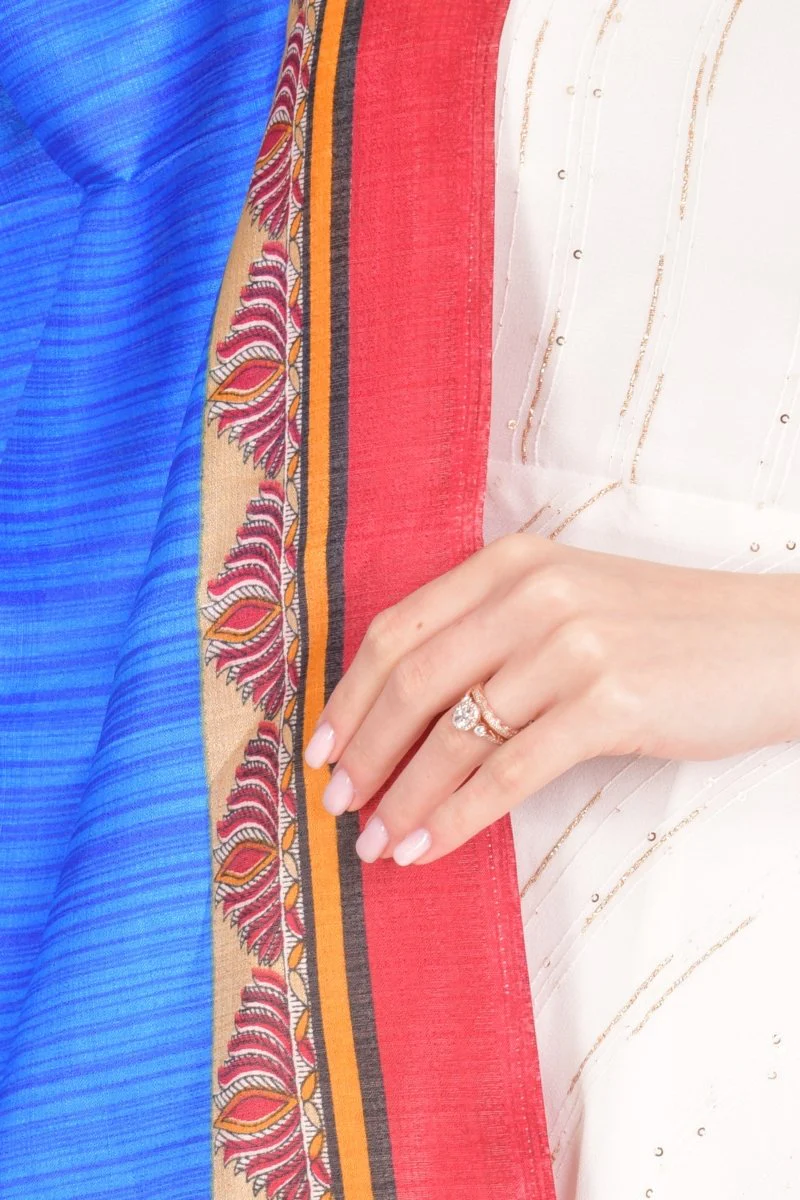 Blue Printed Border Dupatta With Tassels - Image 2