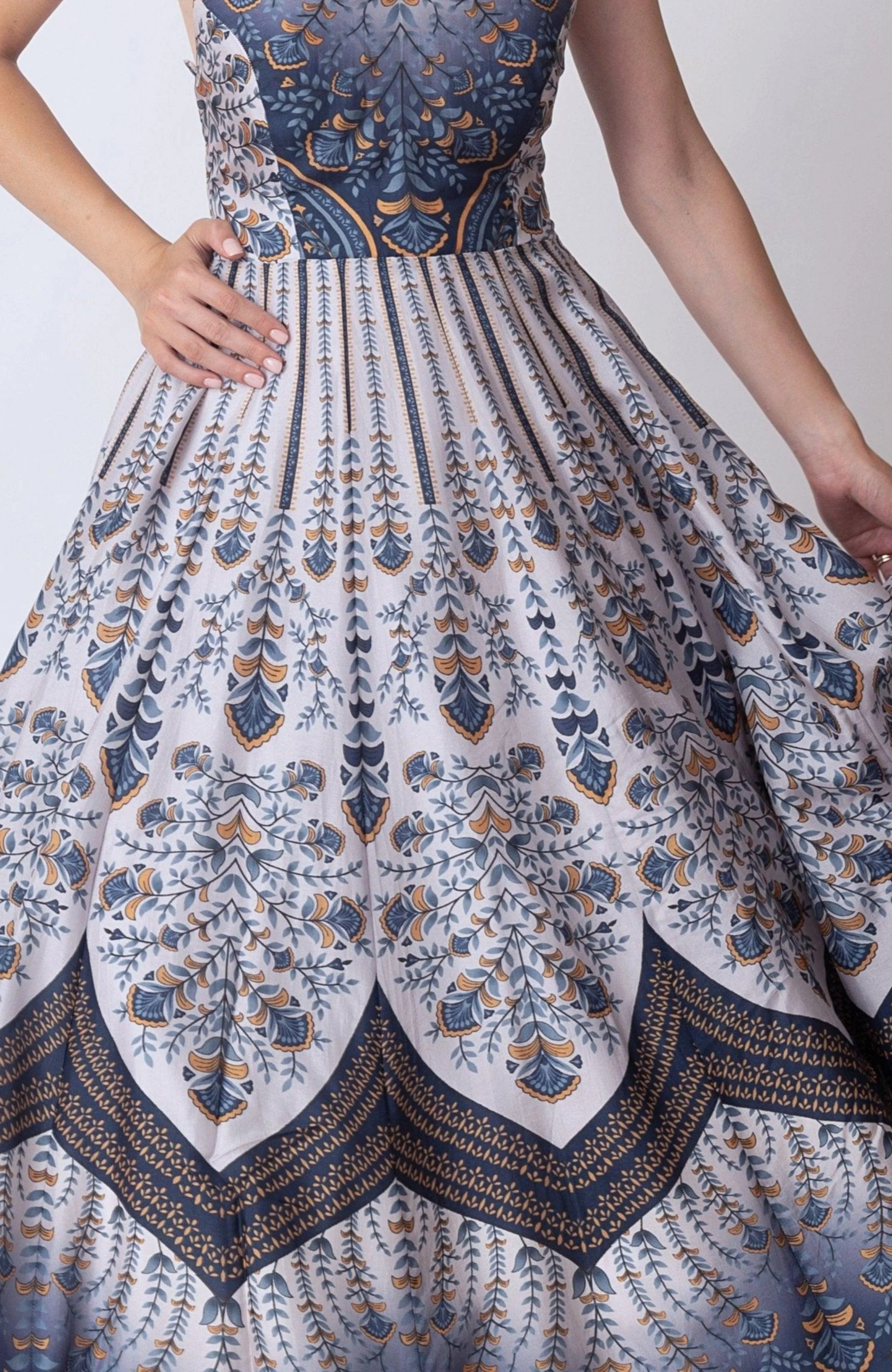 Blue V-Neck Printed Dress - Image 4