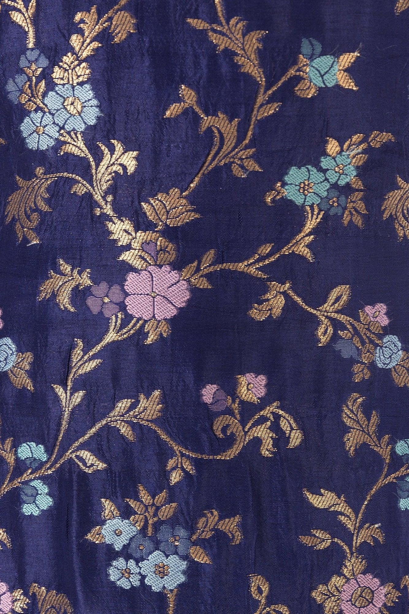 Blue Banarasi Silk Salwar Kameez Set with Halter Neck - Image 3