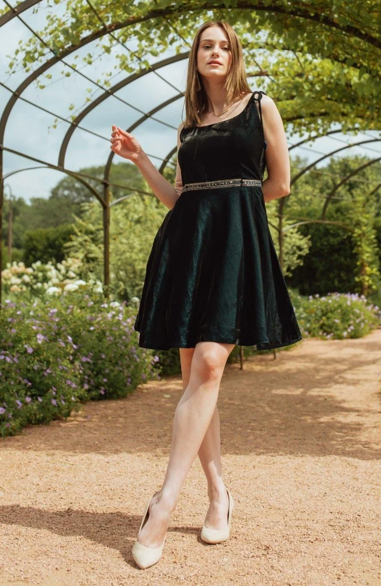 Tia Teal Velvet Short Dress - Image 4