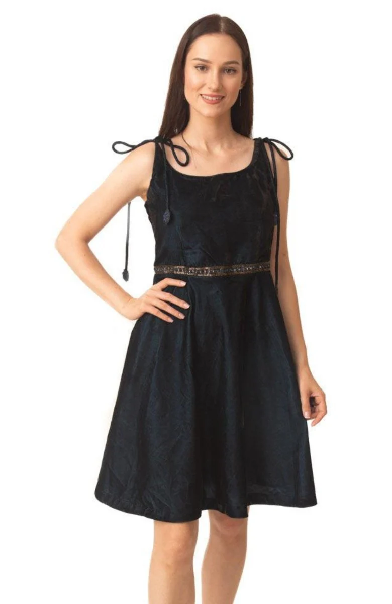 Tia Teal Velvet Short Dress - Image 5