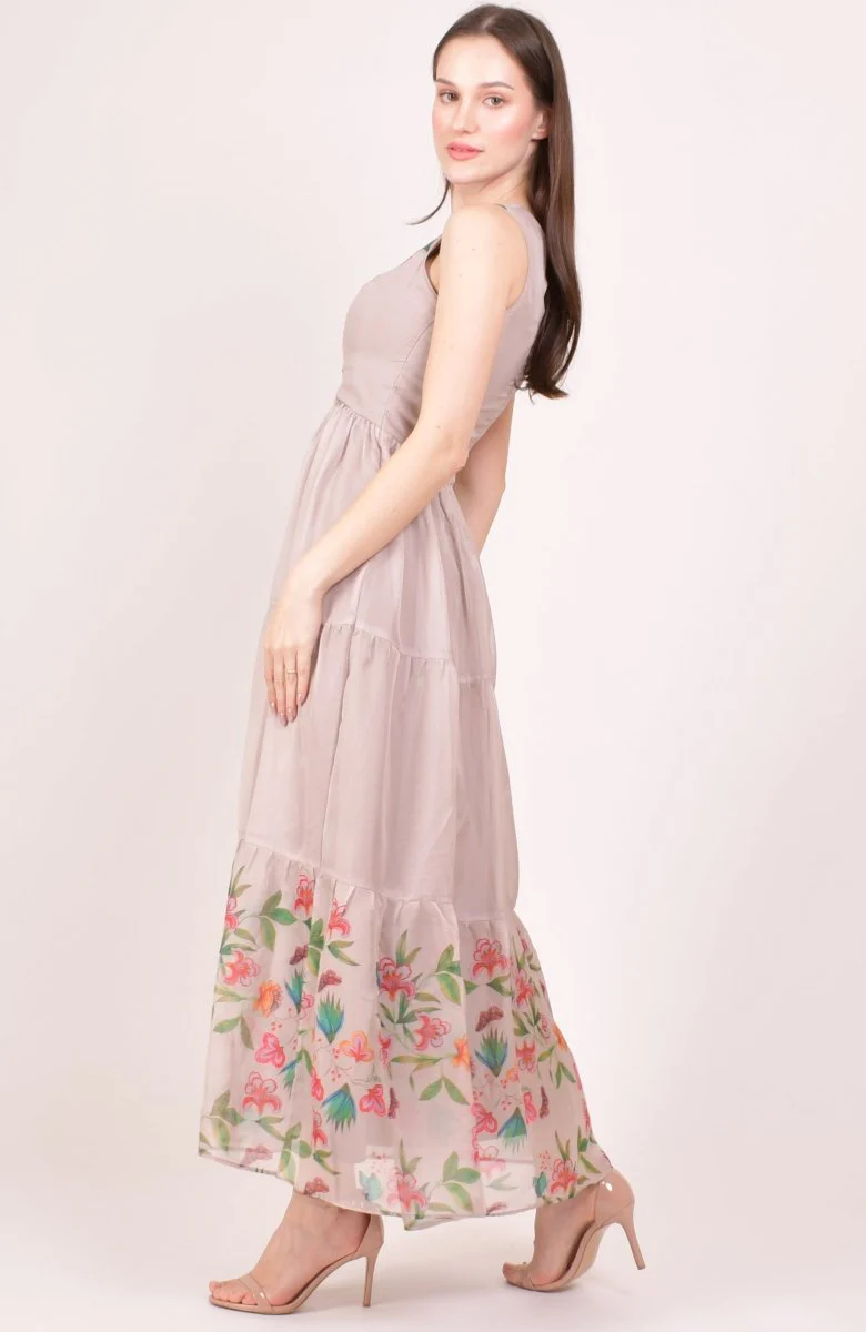 Blush Floral Printed Organza Tiered Maxi Dress - Image 5