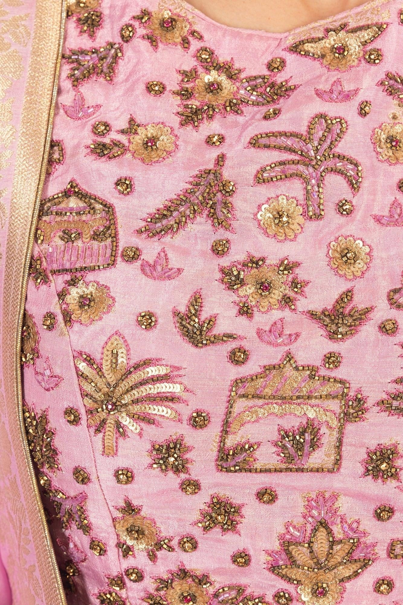 Pink Banarasi Silk Lehenga Choli Set - Image 3