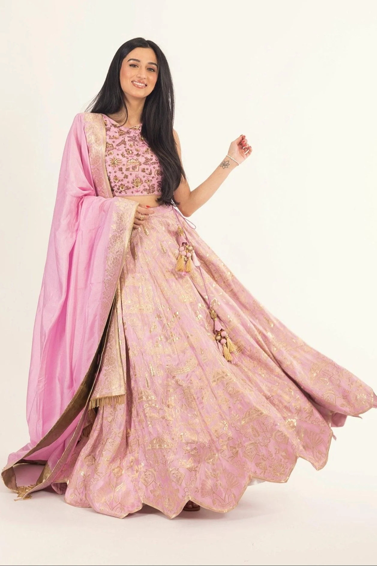 Pink Banarasi Silk Lehenga Choli Set - Image 4
