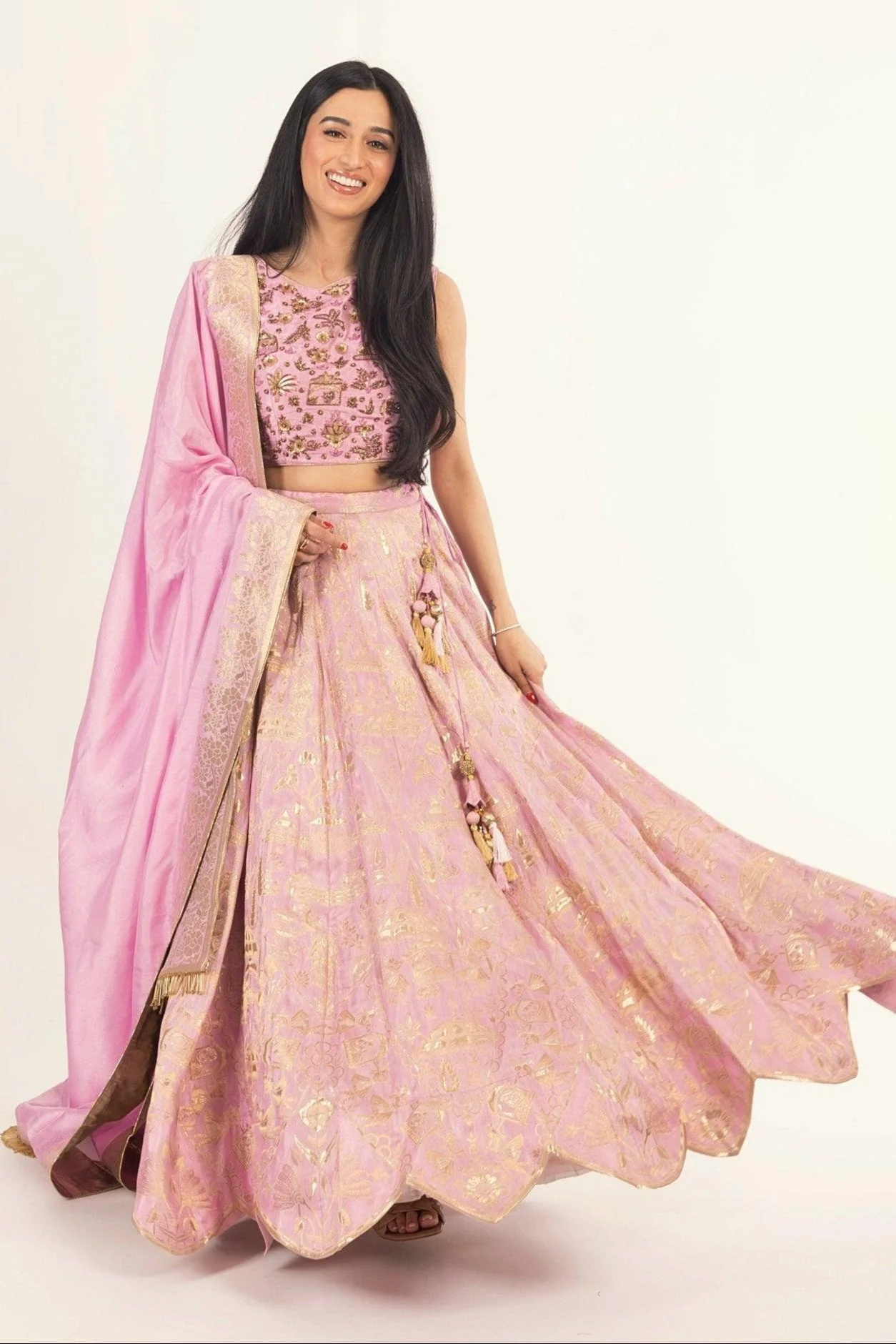 Pink Banarasi Silk Lehenga Choli Set - Image 5