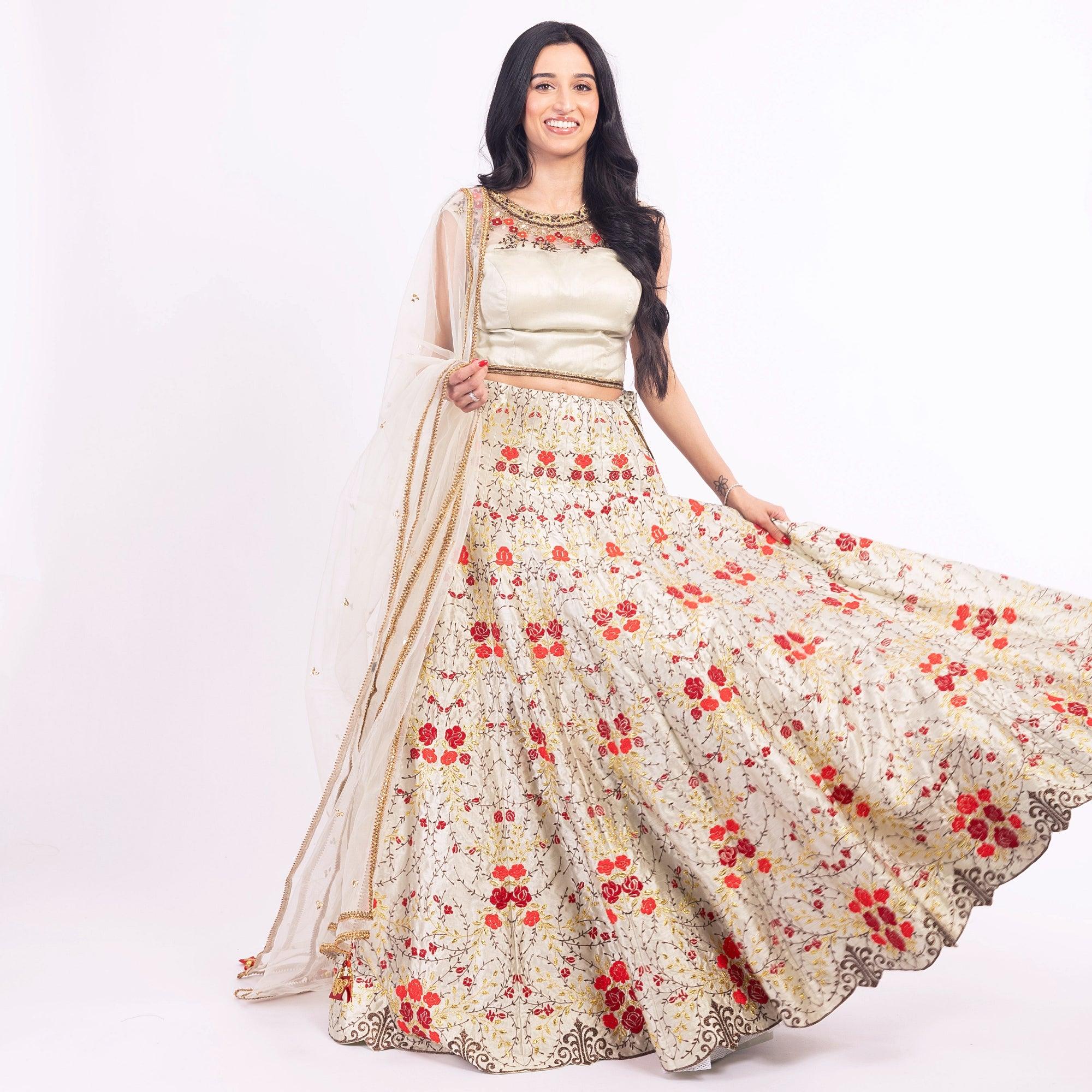 Grey Lehenga Choli Set with Embroidery - Image 3