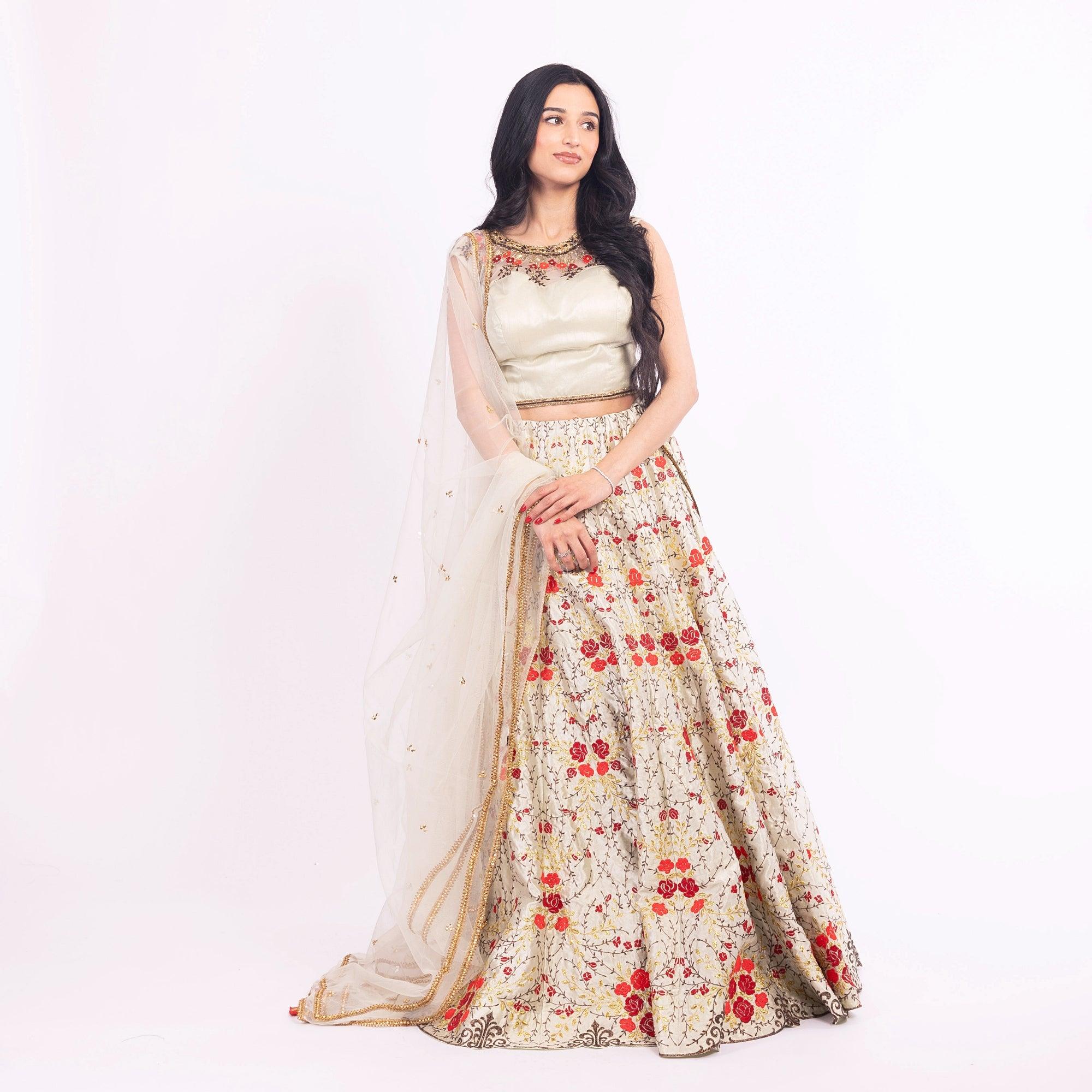 Grey Lehenga Choli Set with Embroidery - Image 4