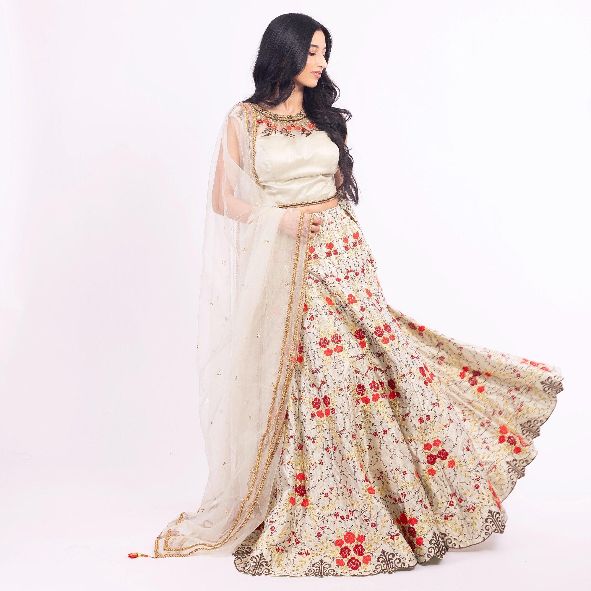 Grey Lehenga Choli Set with Embroidery - Image 5
