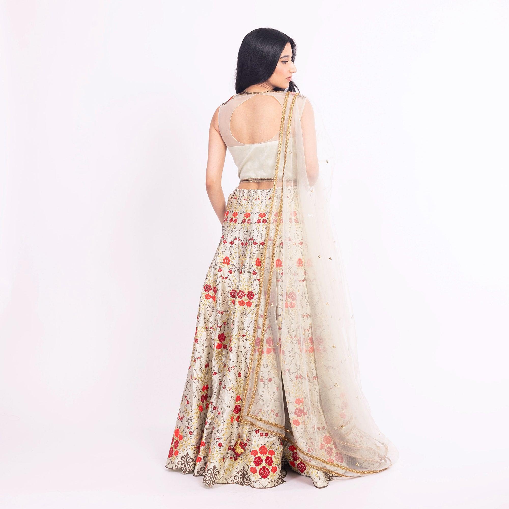 Grey Lehenga Choli Set with Embroidery - Image 6