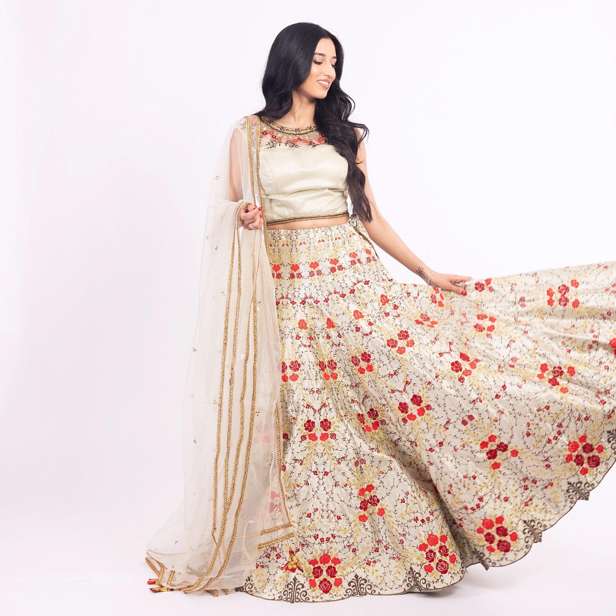 Grey Lehenga Choli Set with Embroidery - Image 8