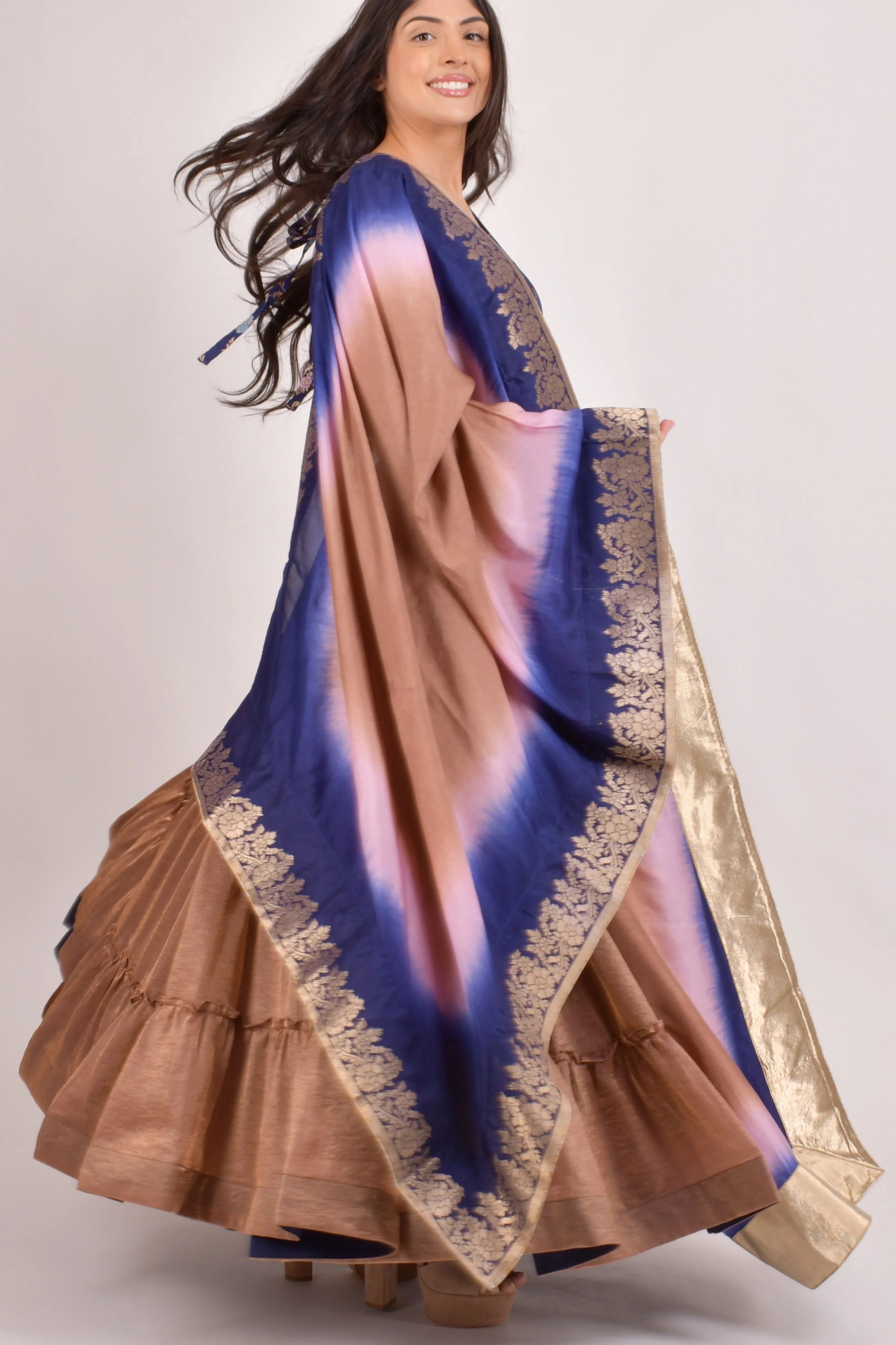Brownish Gold Tiered Lehenga Choli Set - Image 5