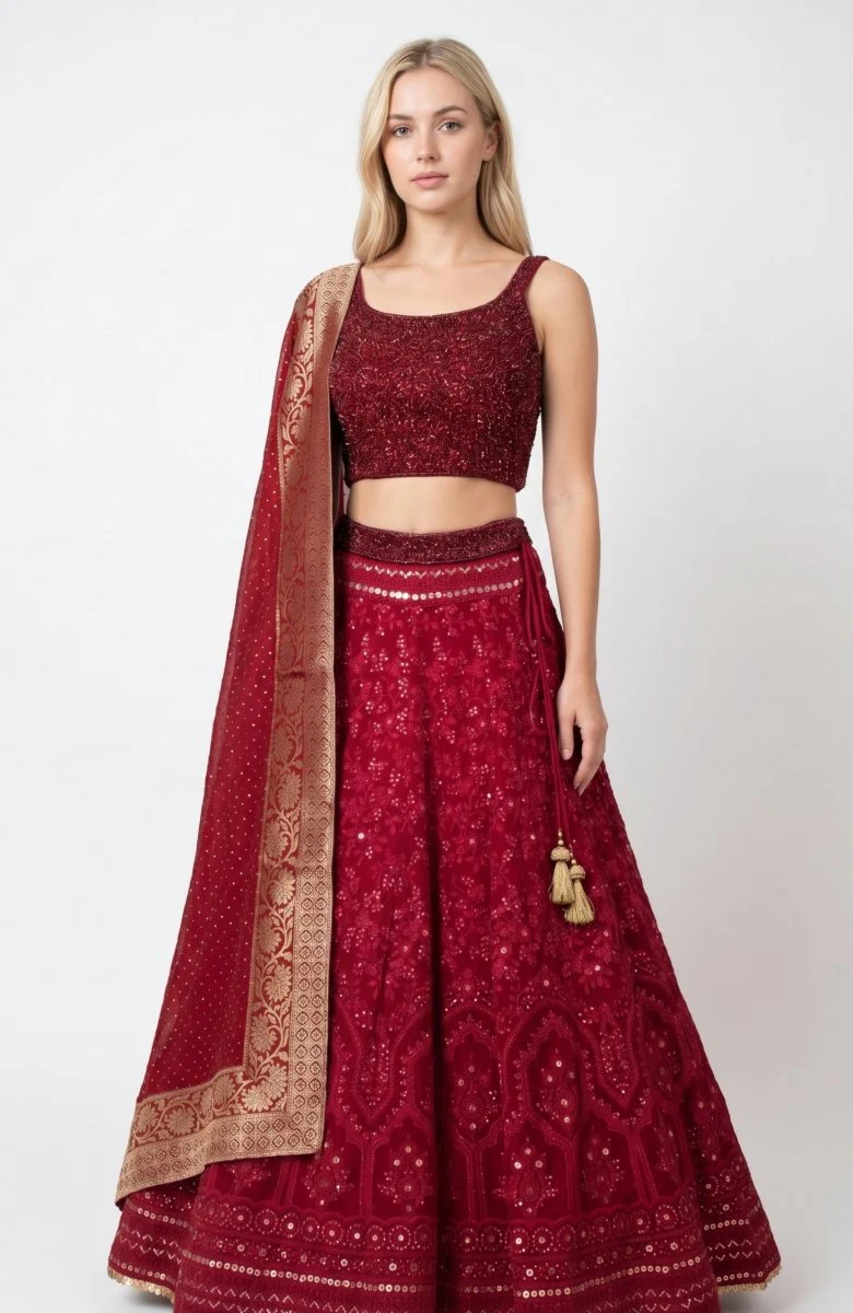 Maroon Heavy Embroidery Lehenga - Image 4