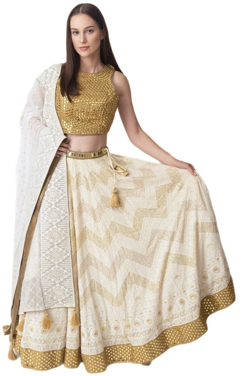Off White Lehenga Choli with Mirror work - Image 5