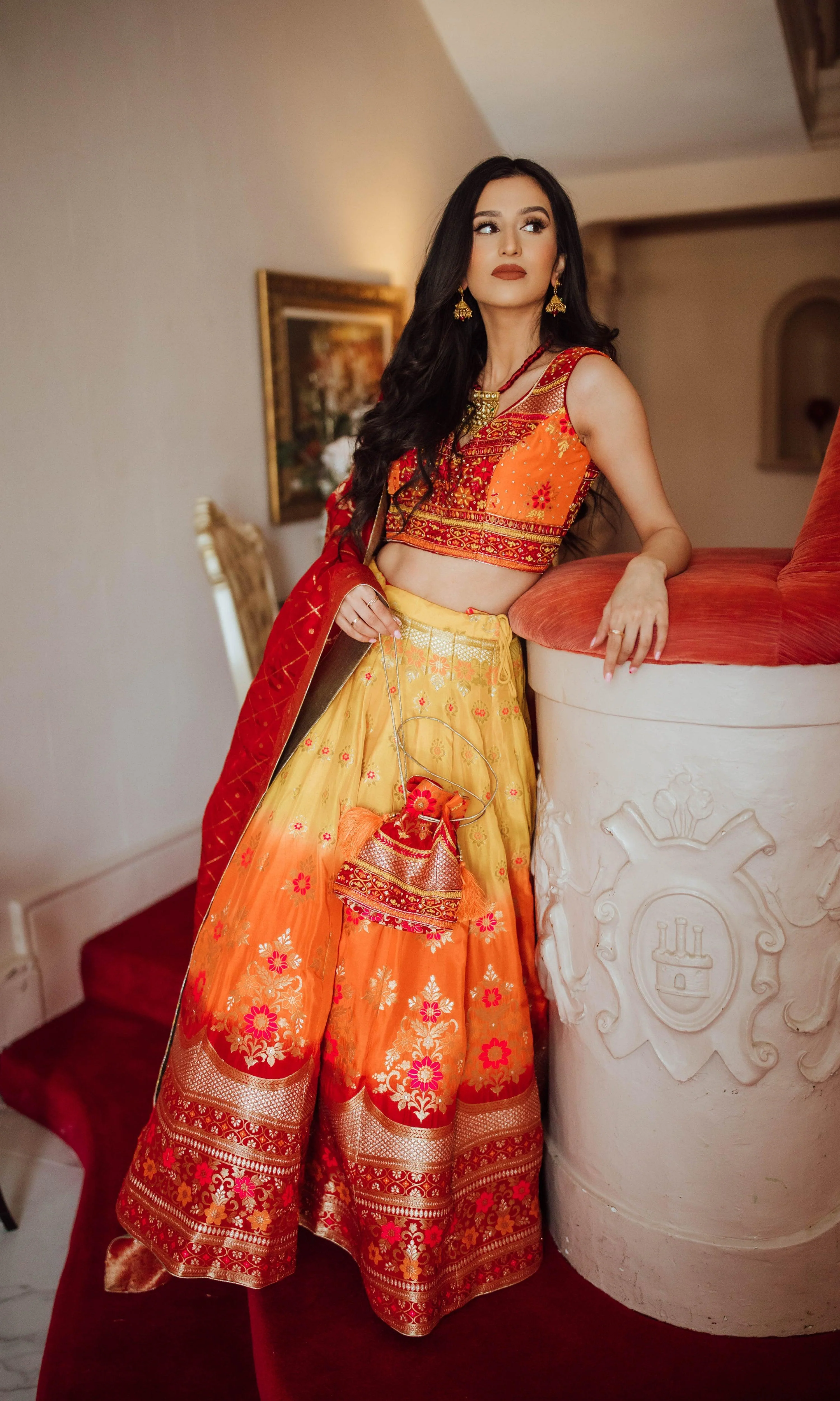 Yellow Lehenga Choli Set with Hand Embroidered Blouse - Image 4