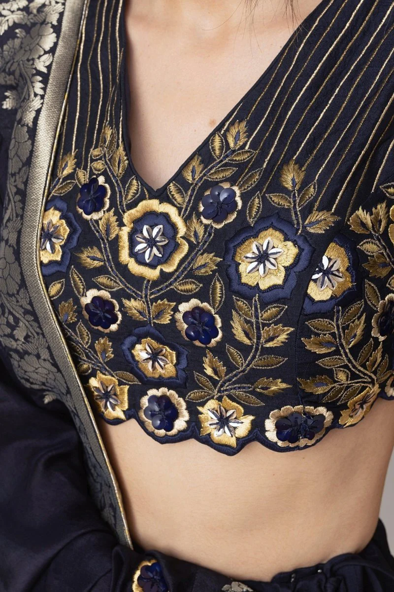Glitz & Glam Navy Lehenga Choli Set - Image 3
