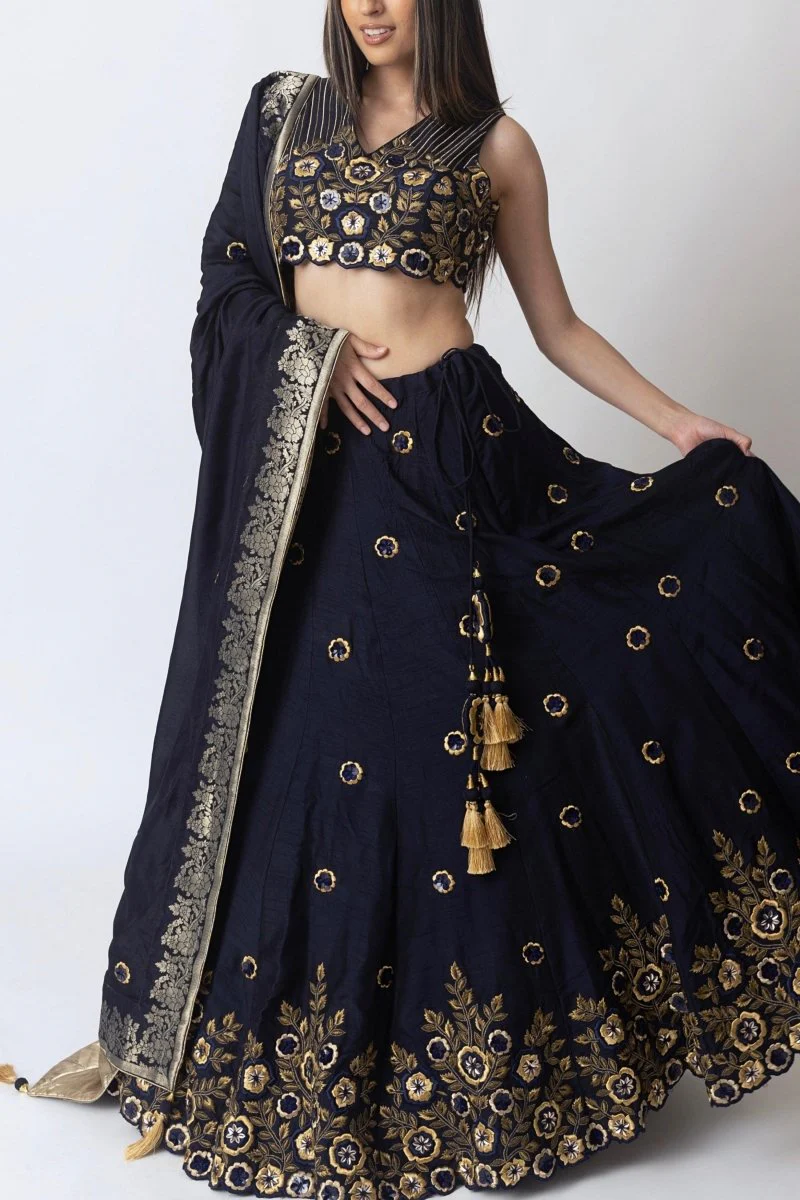 Glitz & Glam Navy Lehenga Choli Set - Image 4
