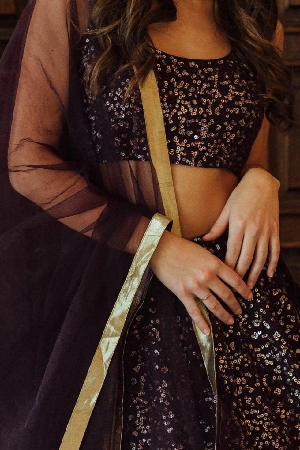 Wine Sequins Lehenga Choli Set - Image 5