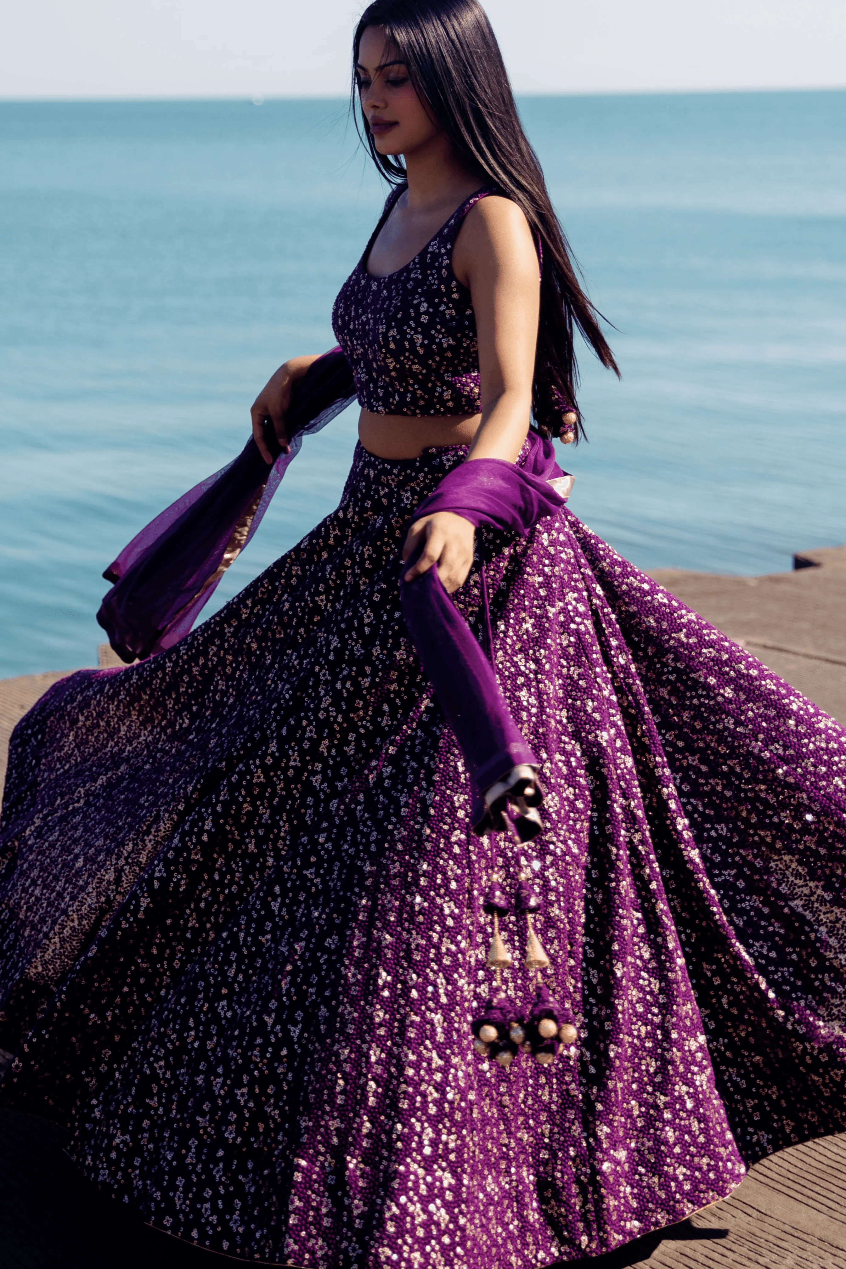Wine Sequins Lehenga Choli Set - Image 6