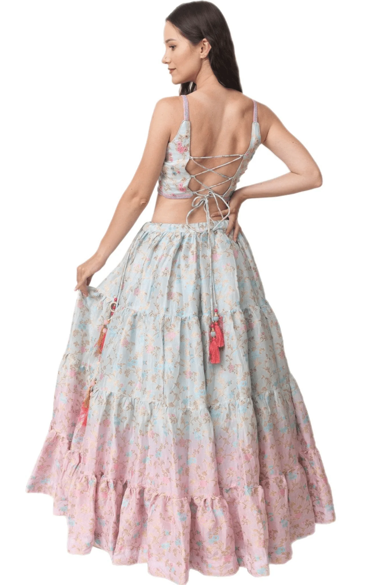 Banarasi Silk Tie Dye Lehenga with Hand Embroidered Blouse - Image 2