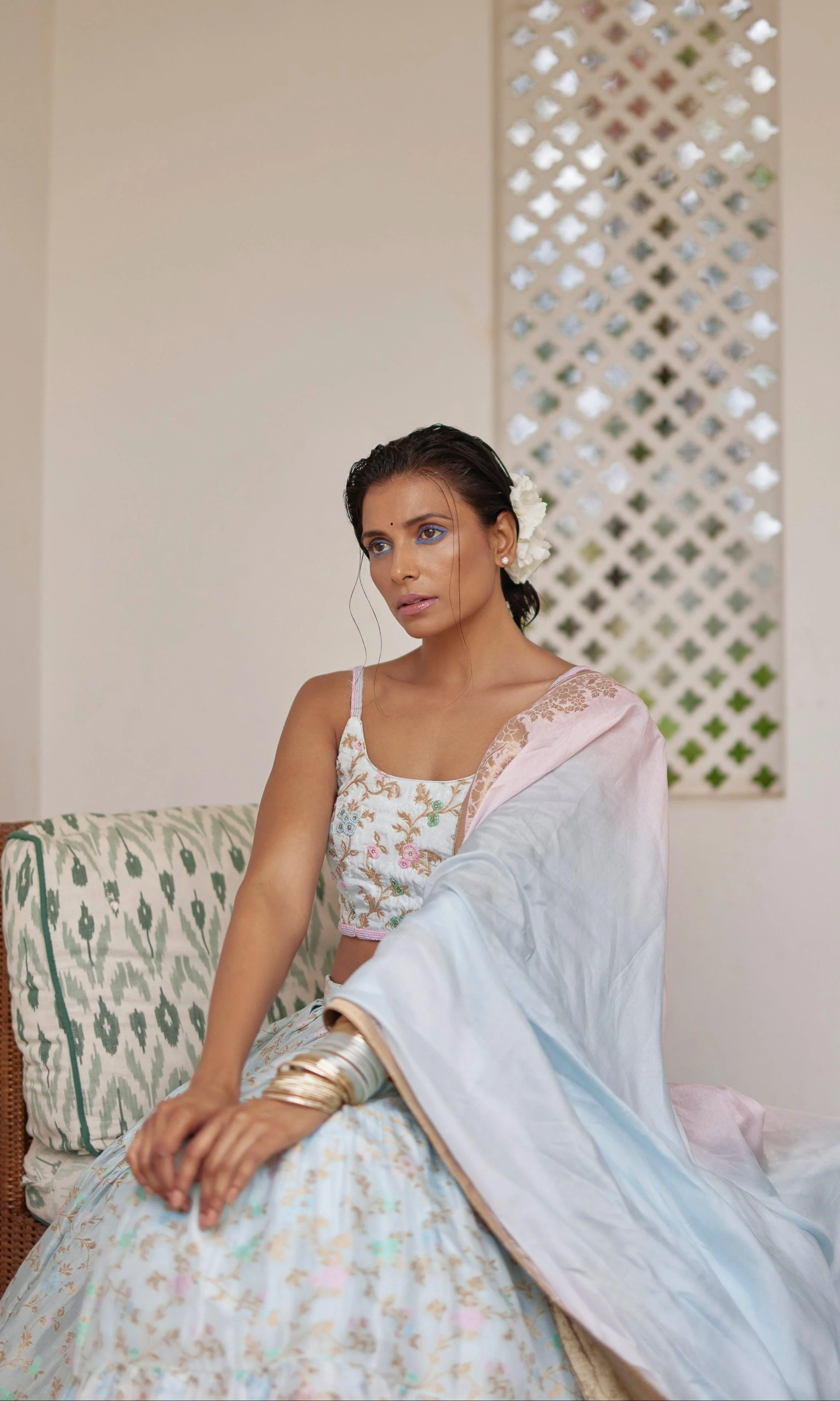 Banarasi Silk Tie Dye Lehenga with Hand Embroidered Blouse - Image 4