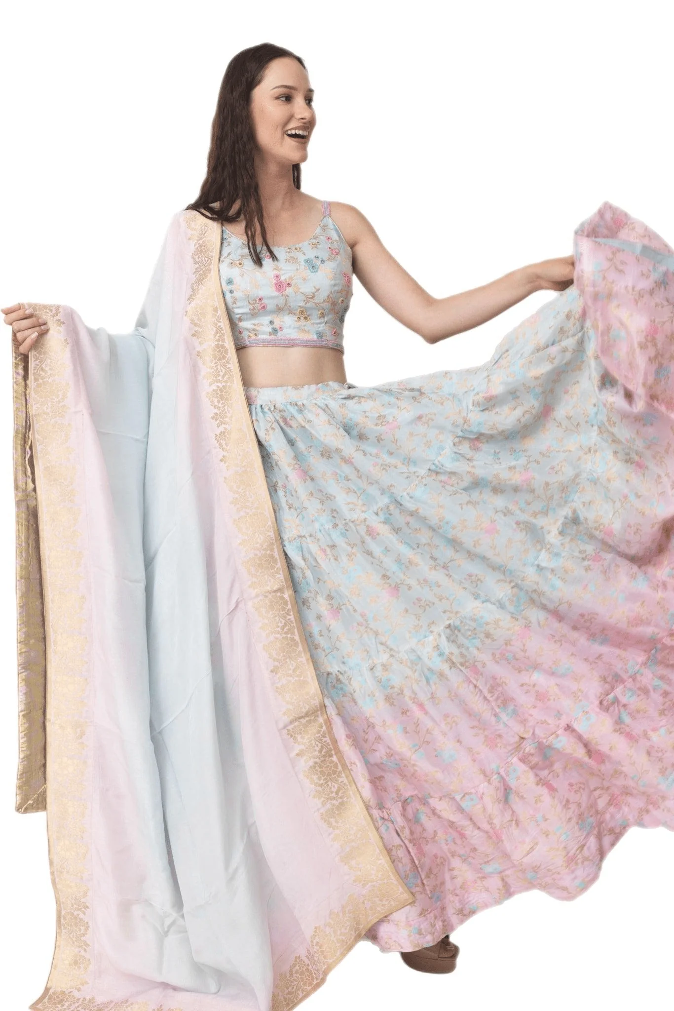 Banarasi Silk Tie Dye Lehenga with Hand Embroidered Blouse - Image 5