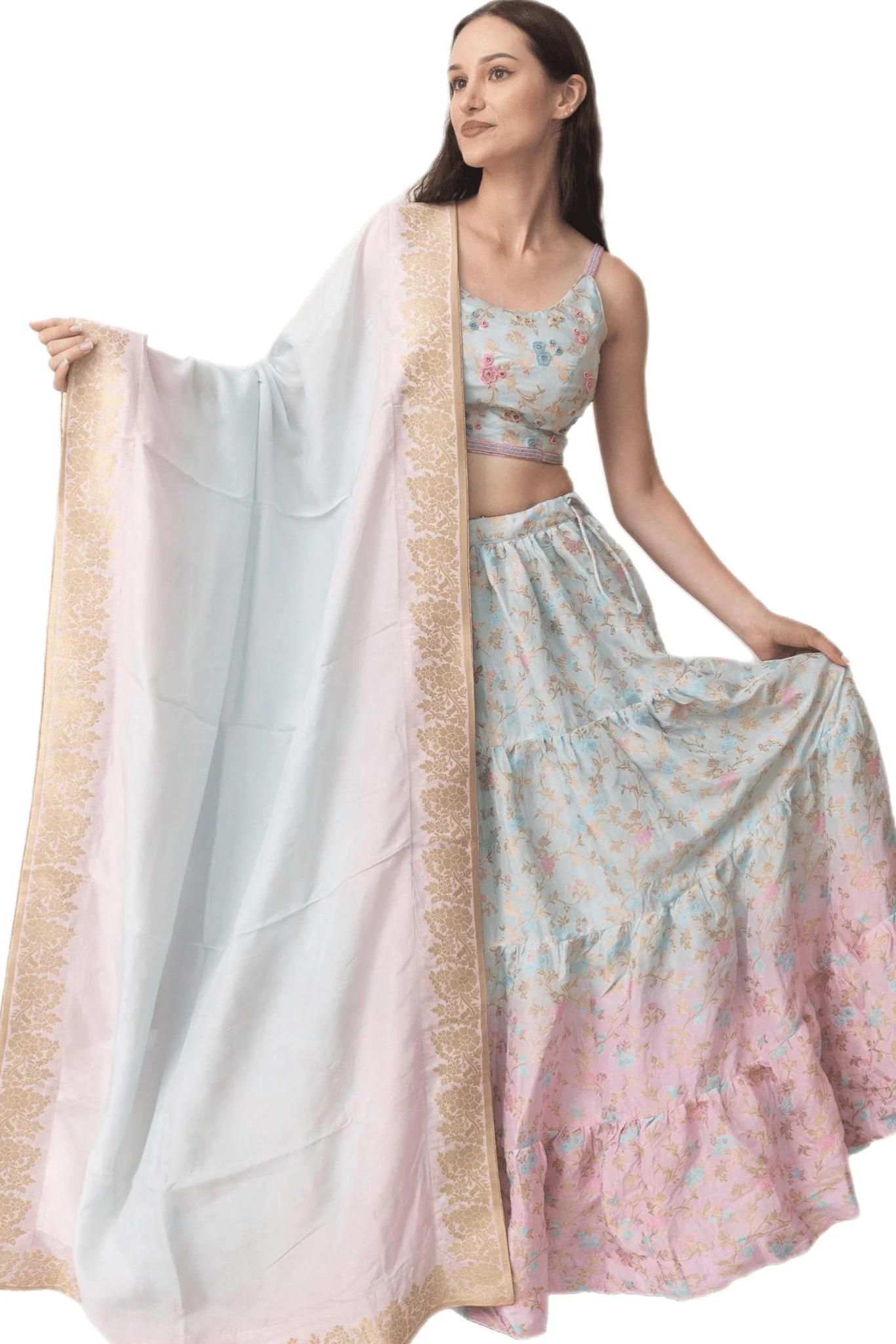 Banarasi Silk Tie Dye Lehenga with Hand Embroidered Blouse - Image 7